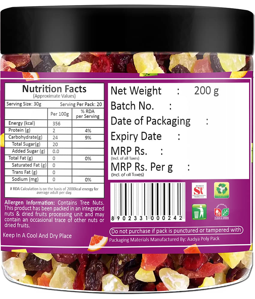 YUM YUM Mixed Dried Fruits Snack -200g Cranberries, Strawberries, Kiwi, Mango, Pineapple, (200 g)