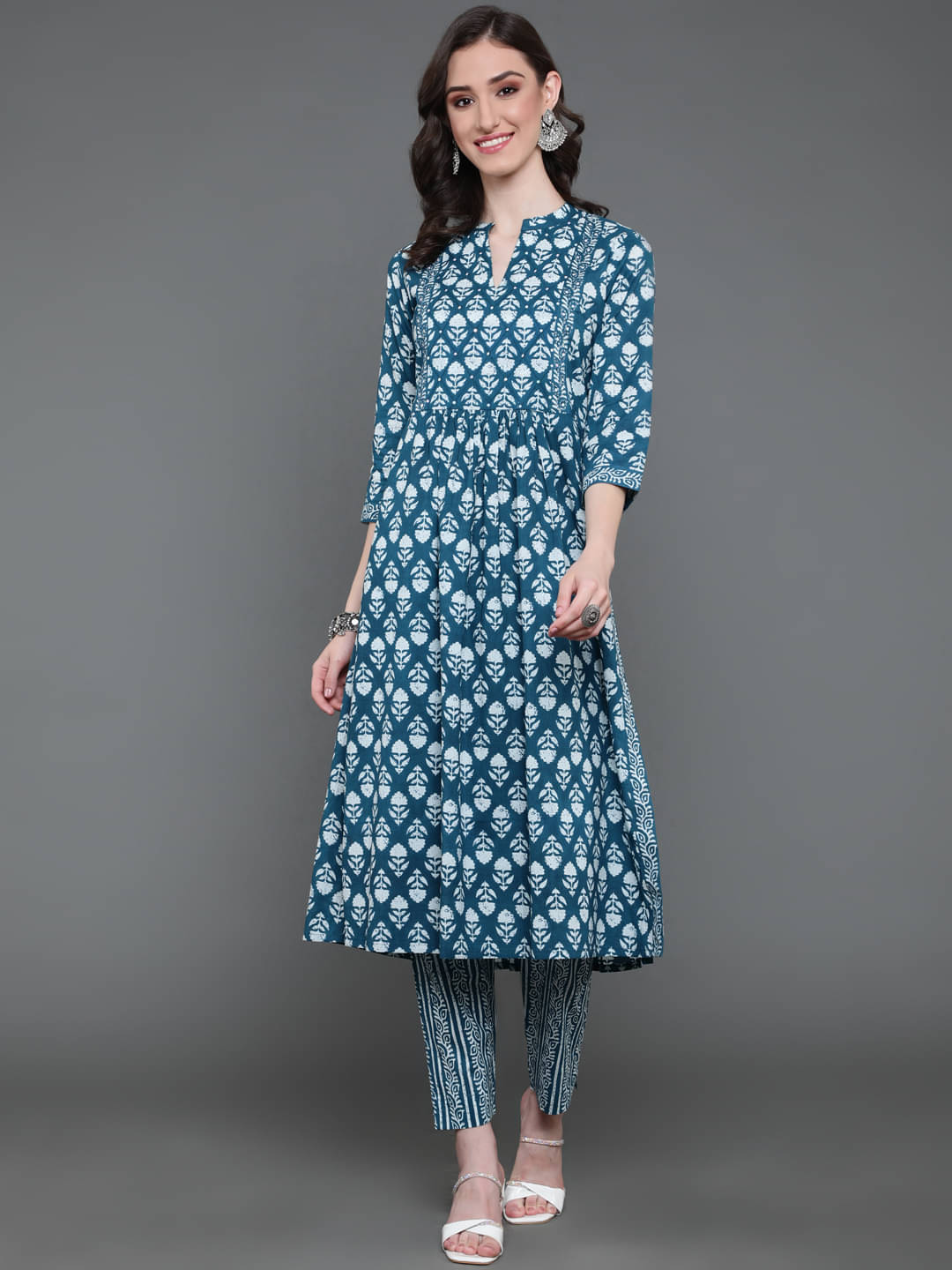     			Antaran Cotton Printed Kurti With Pants Women's Stitched Salwar Suit - Blue ( Pack of 1 )