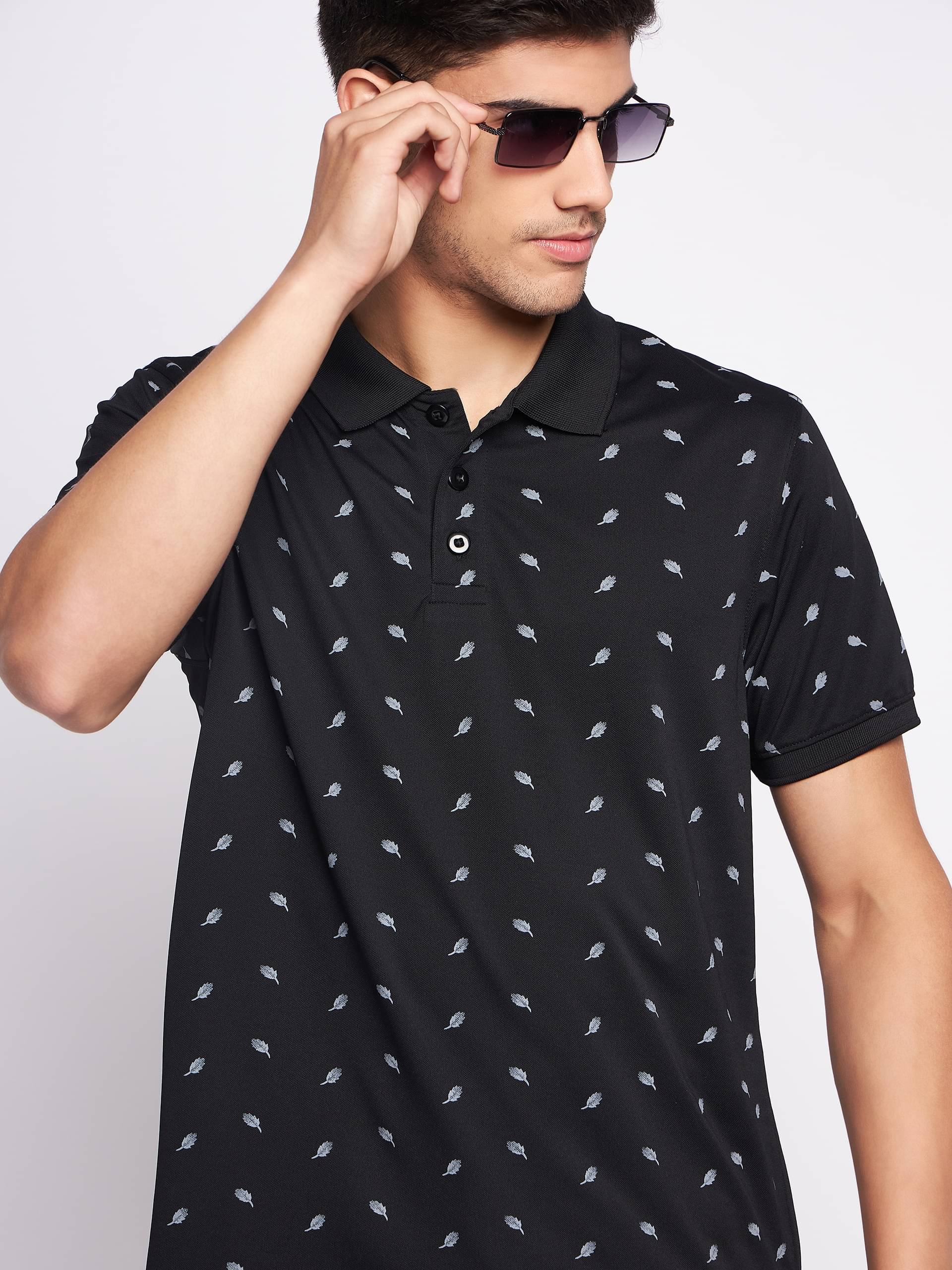     			Auxamis Pack of 1 Cotton Blend Regular Fit Printed Half Sleeves Men's Polo T Shirt ( Black )