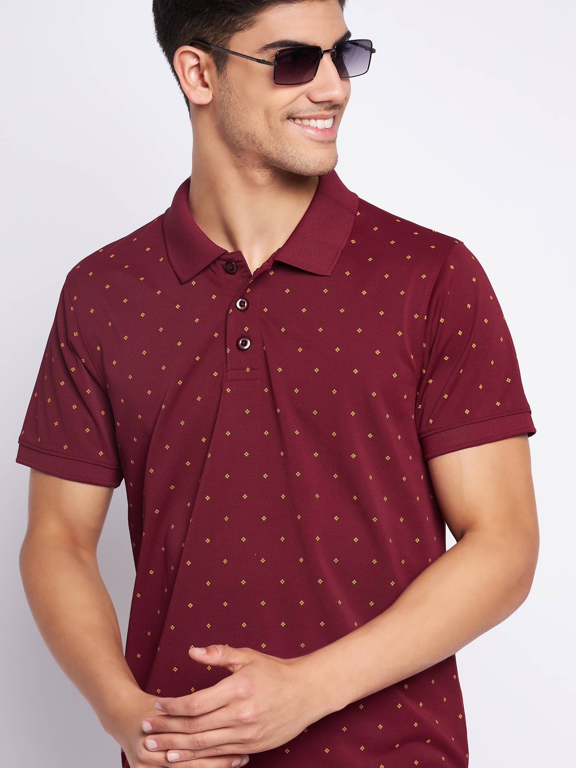 Auxamis Pack of 1 Cotton Blend Regular Fit Printed Half Sleeves Men's Polo T Shirt ( Maroon ) Auxamis Pack of 1 Cotton Blend Regular Fit Printed Half Sleeves Men's Polo T Shirt ( Maroon )