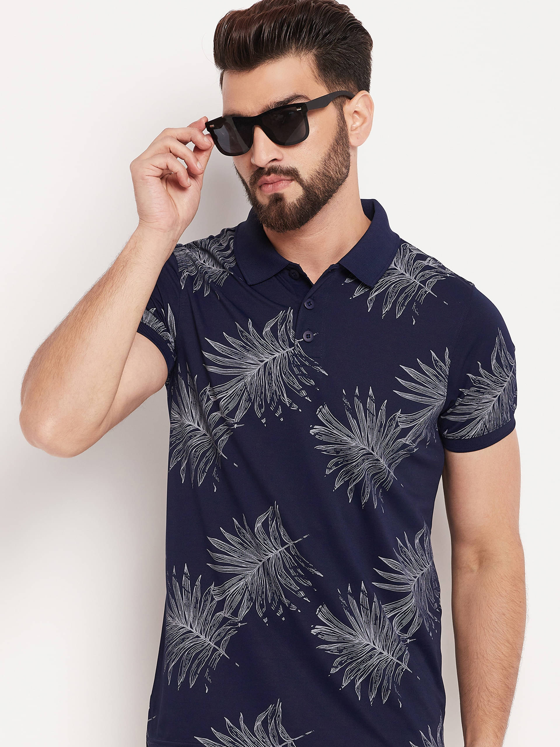     			Auxamis Pack of 1 Cotton Blend Regular Fit Printed Half Sleeves Men's Polo T Shirt ( Navy )