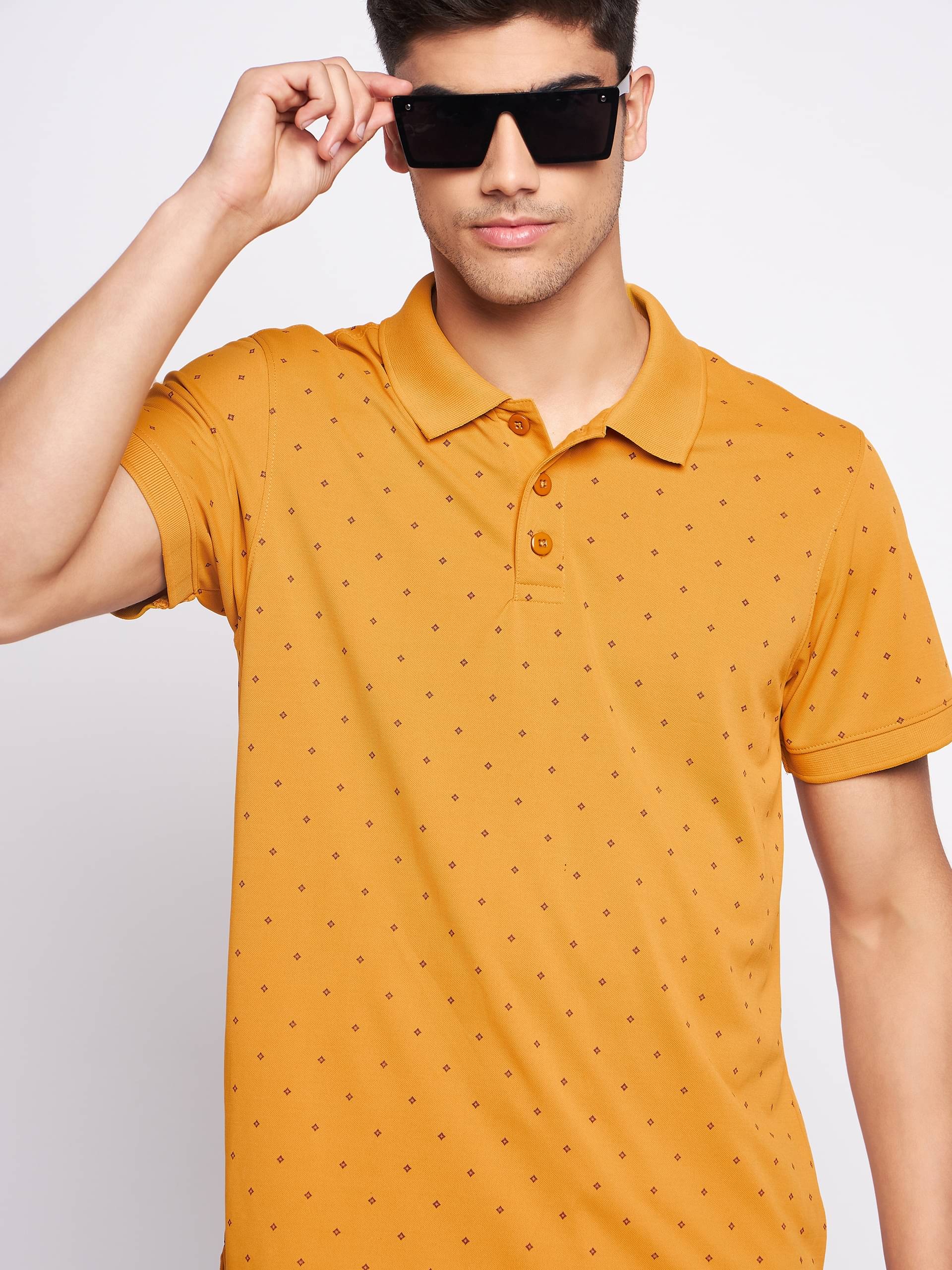     			Auxamis Pack of 1 Cotton Blend Regular Fit Printed Half Sleeves Men's Polo T Shirt ( Mustard )