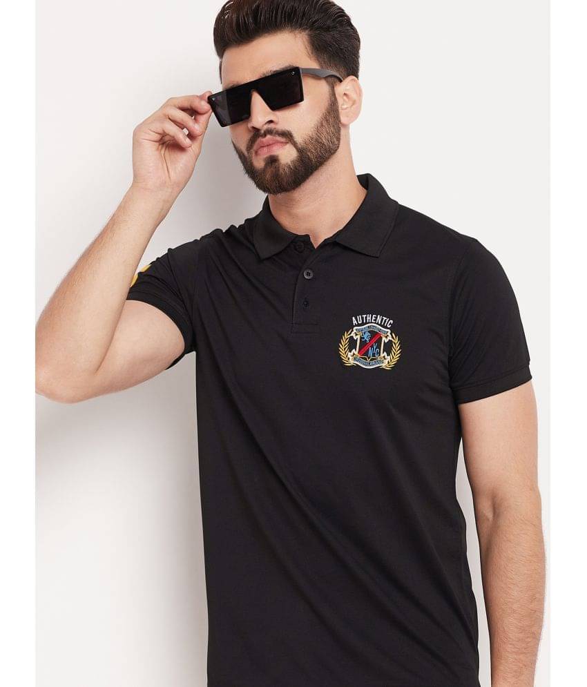     			Auxamis Pack of 1 Cotton Blend Regular Fit Embroidered Half Sleeves Men's Polo T Shirt ( Black )