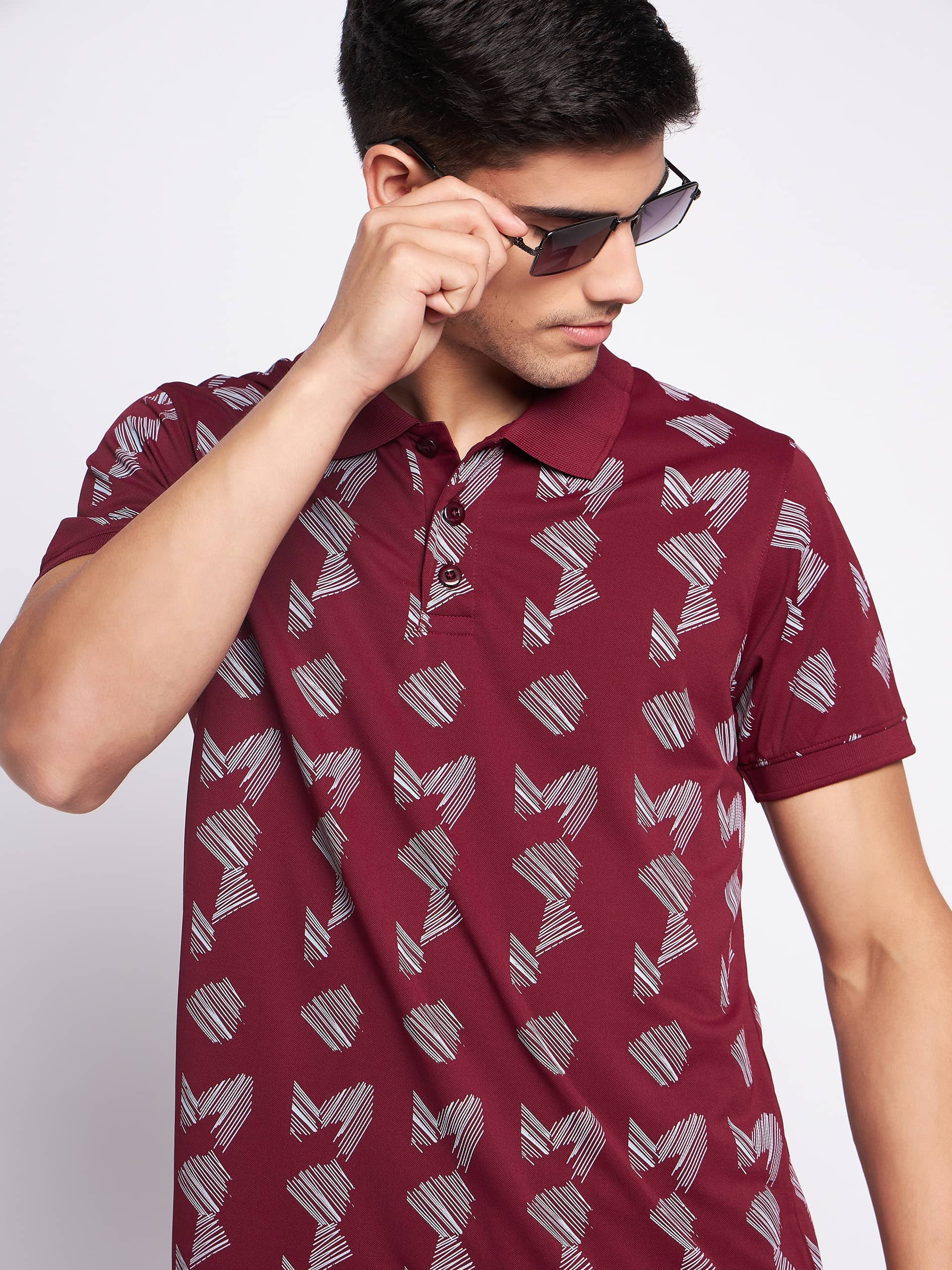 Auxamis Pack of 1 Cotton Blend Regular Fit Printed Half Sleeves Men's Polo T Shirt ( Maroon )