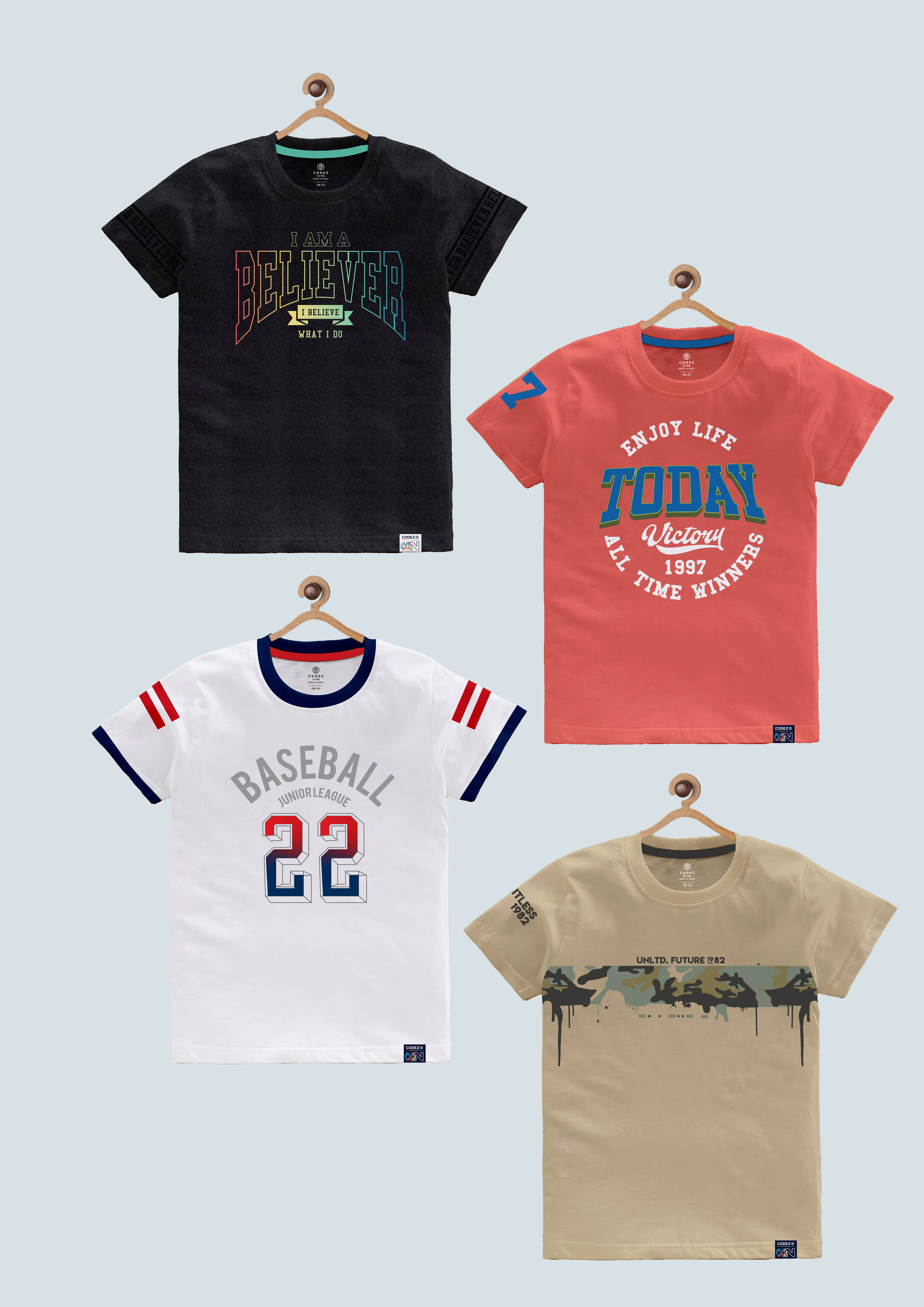 CODEZ Pack of 1 Boys Cotton Blend T-Shirt ( Multi Color )