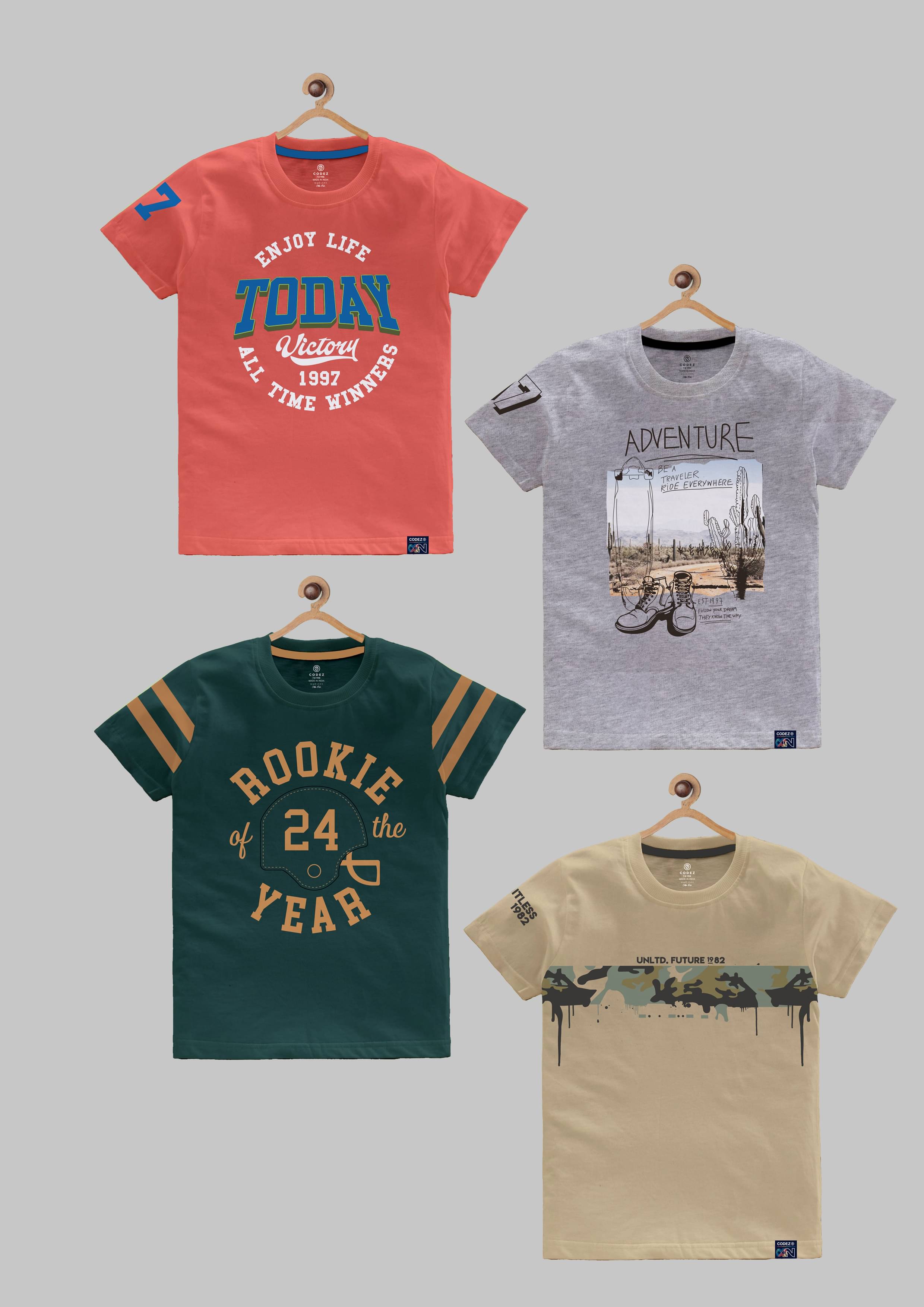     			CODEZ Pack of 4 Boys Cotton Blend T-Shirt ( Multi Color )