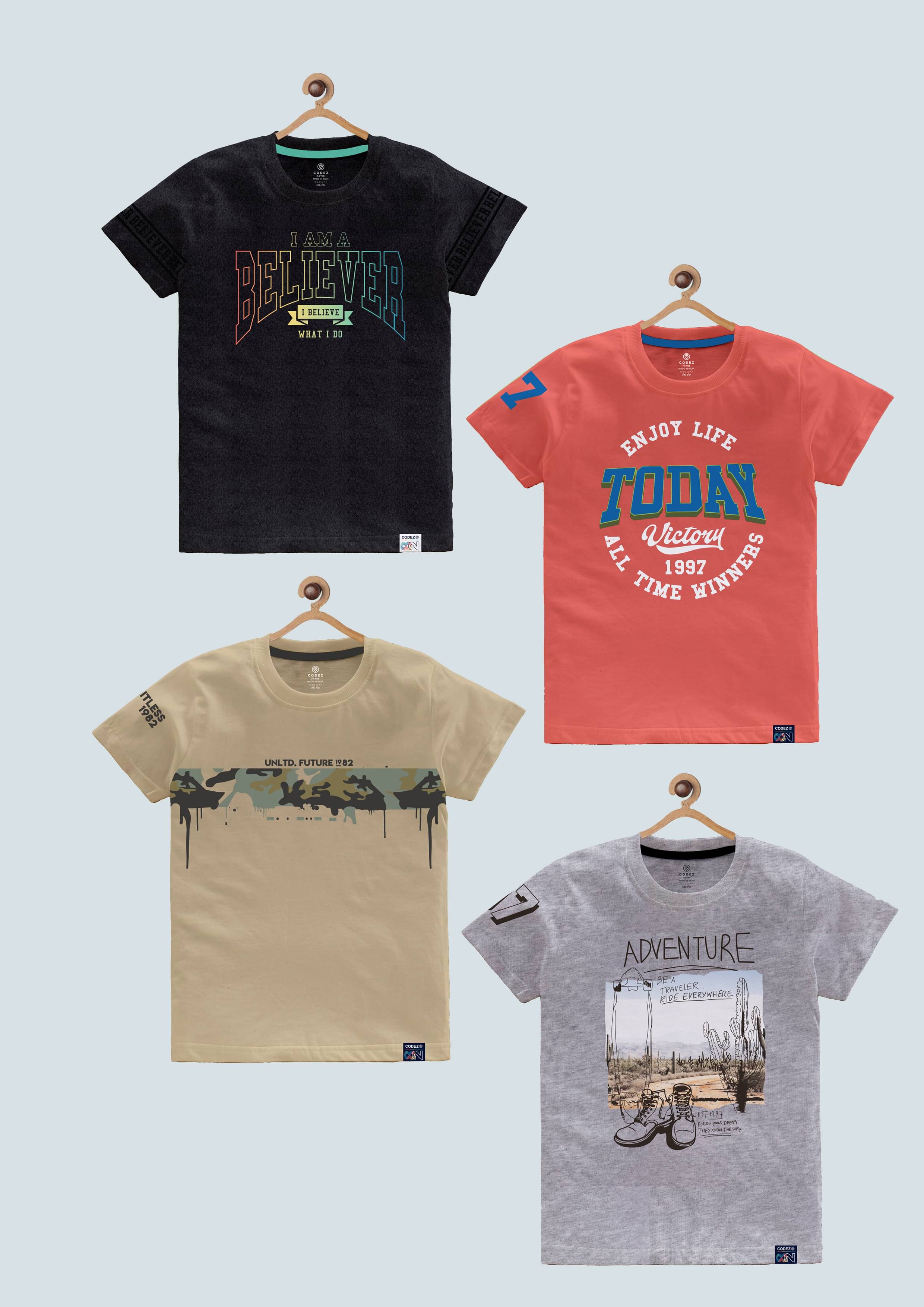     			CODEZ Pack of 4 Boys Cotton Blend T-Shirt ( Multi Color )
