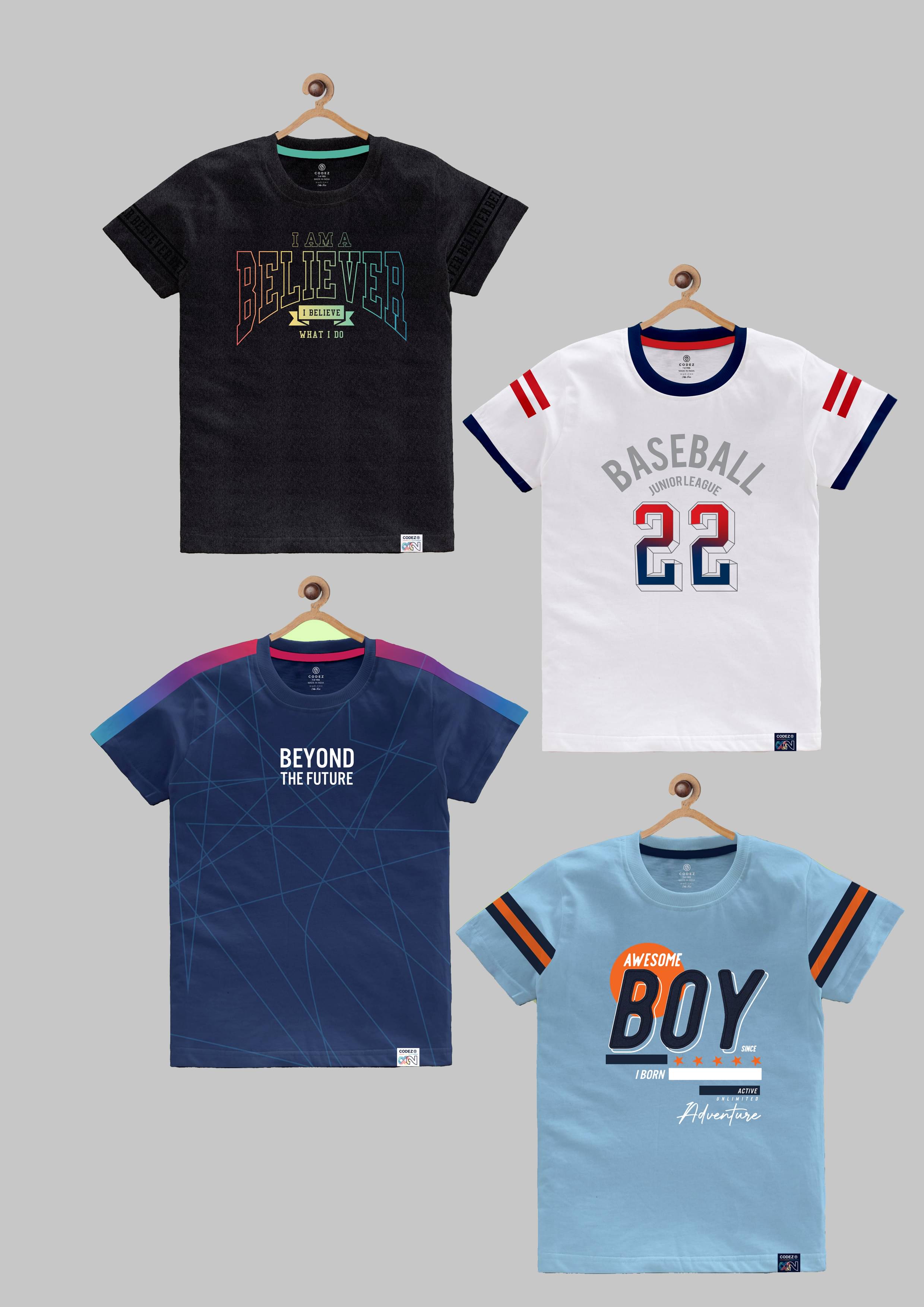     			CODEZ Pack of 4 Boys Cotton Blend T-Shirt ( Multi Color )