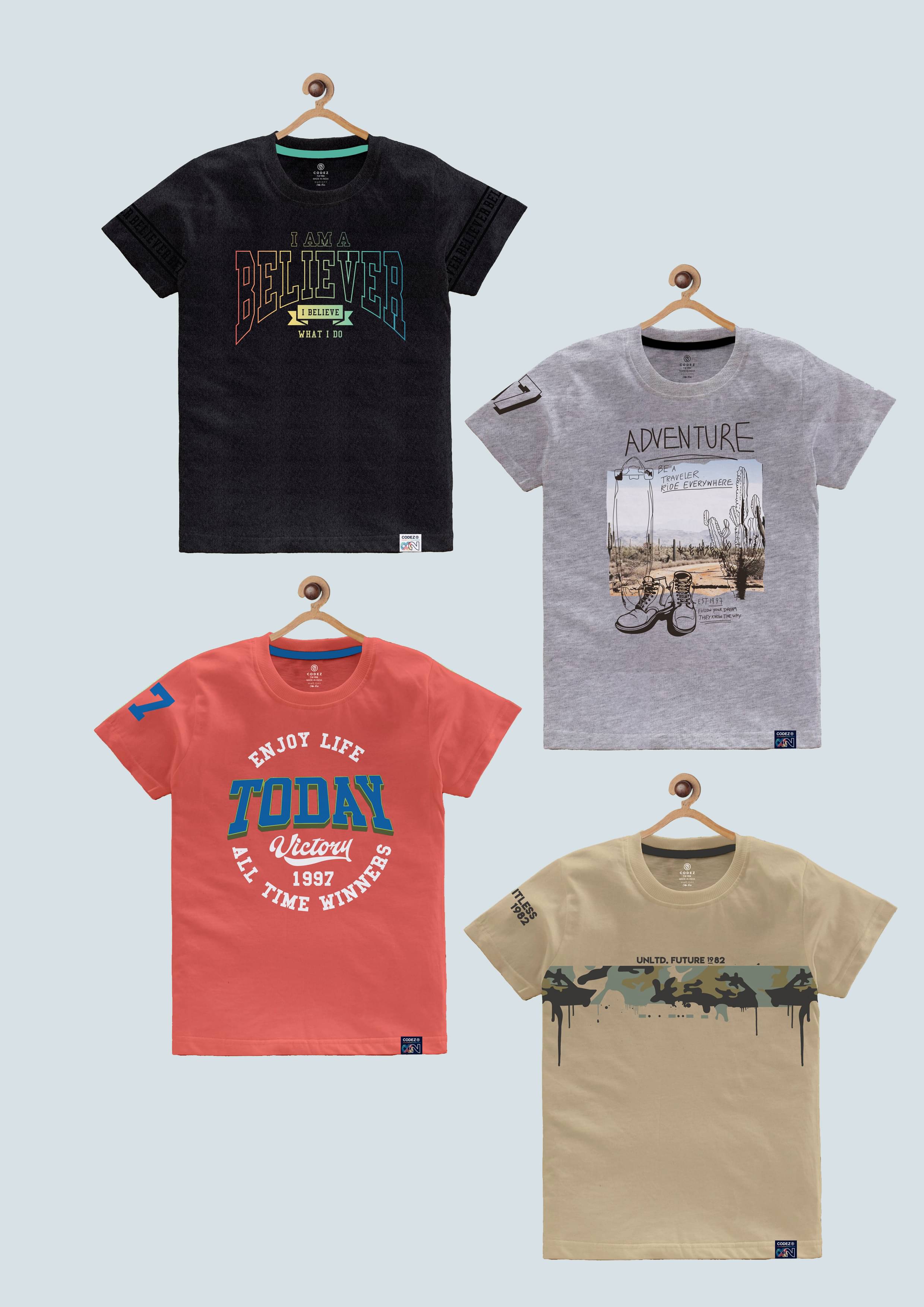     			CODEZ Pack of 4 Boys Cotton Blend T-Shirt ( Multi Color )