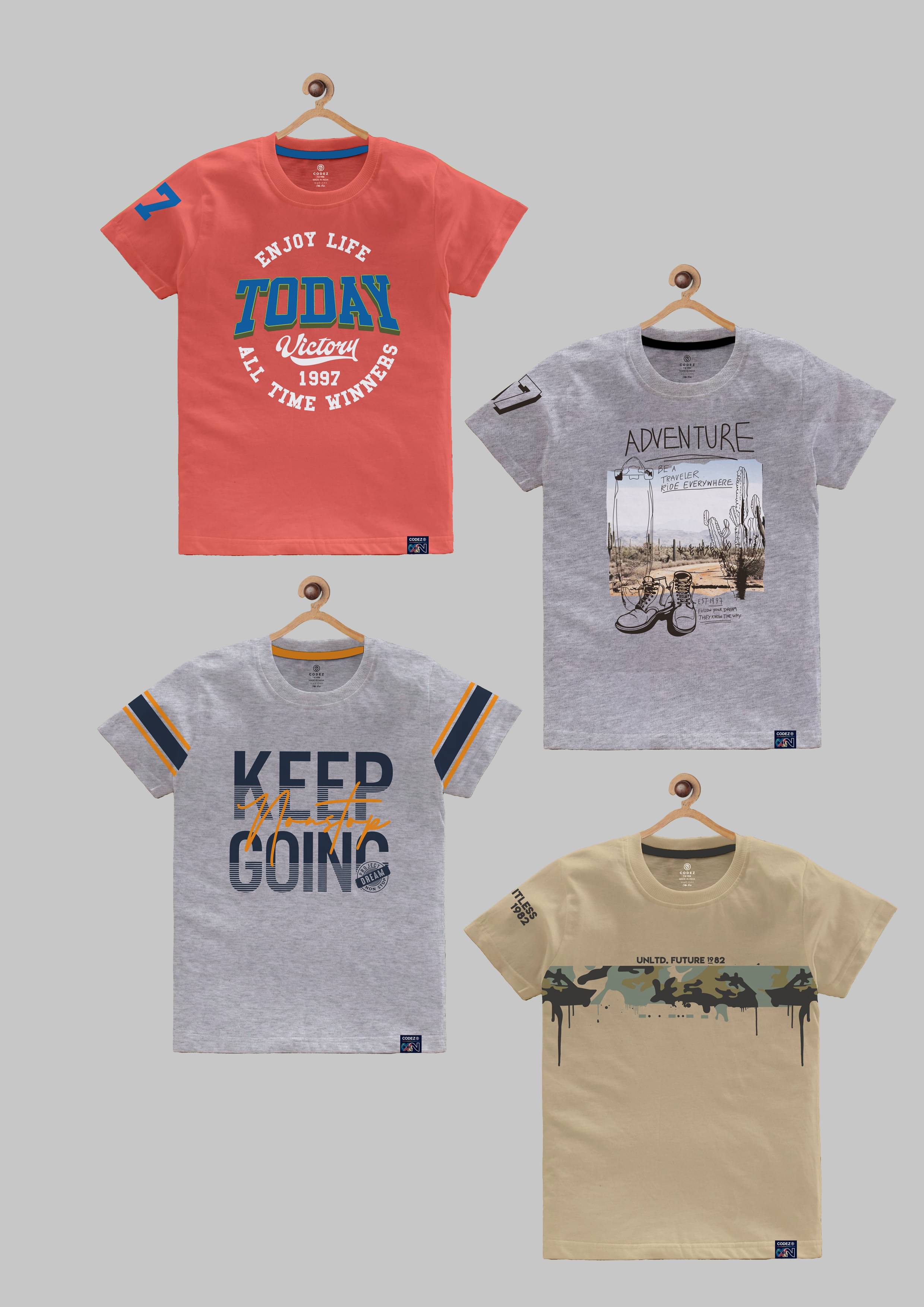     			CODEZ Pack of 4 Boys Cotton Blend T-Shirt ( Multi Color )