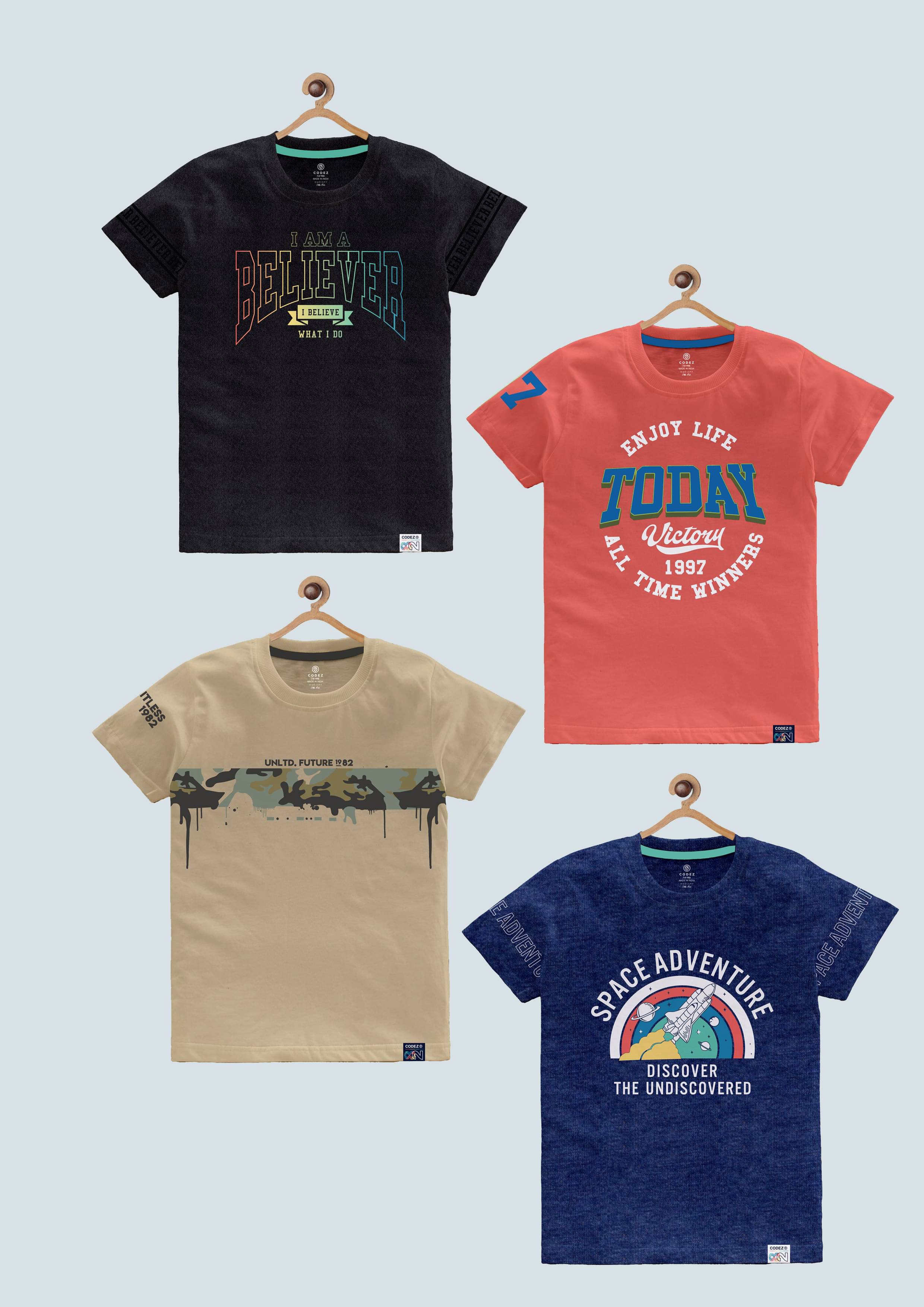     			CODEZ Pack of 4 Boys Cotton Blend T-Shirt ( Multi Color )