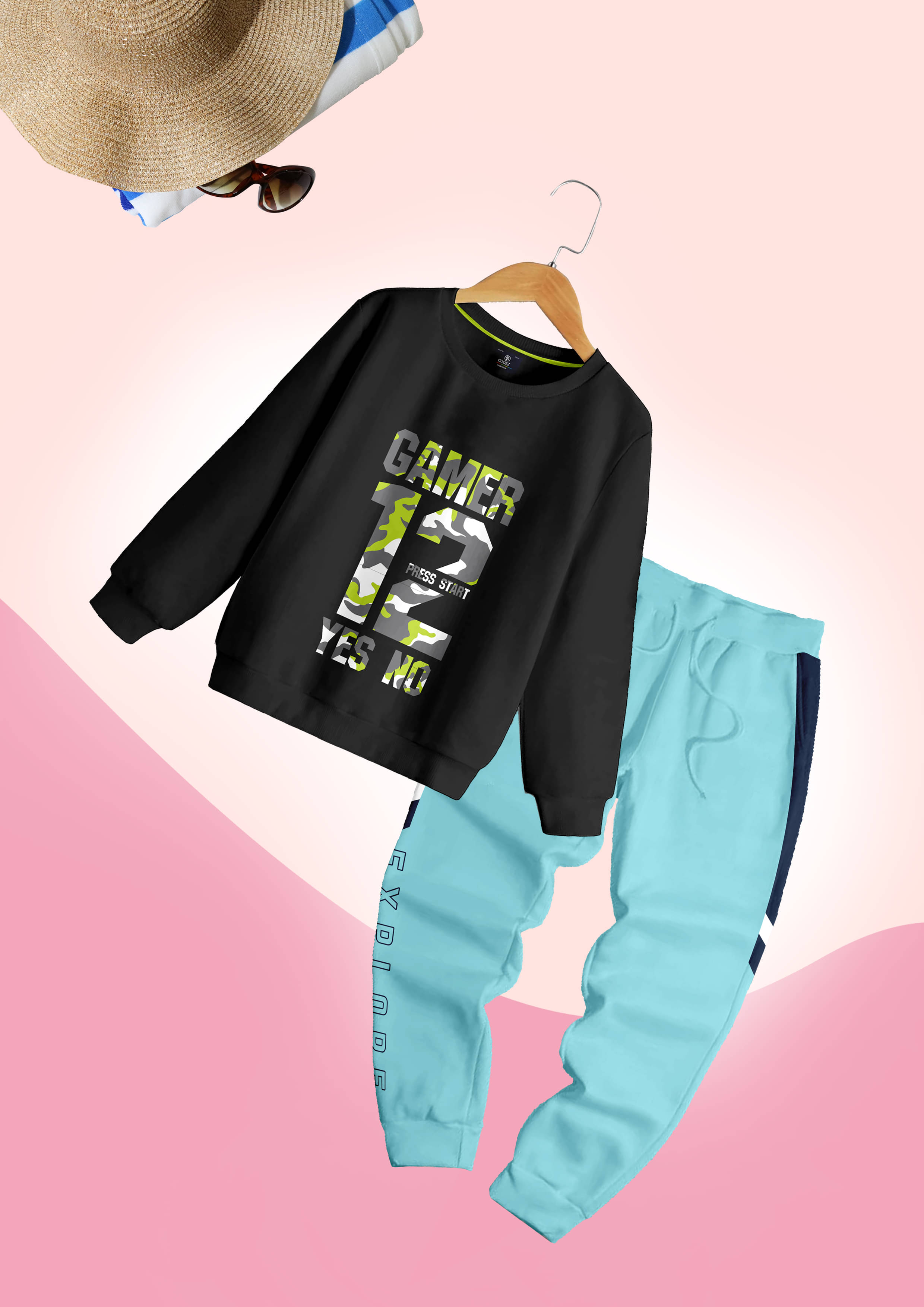     			CODEZ Pack of 2 Boys Fleece Sweatshirt & Trackpant Set ( Multicolor )