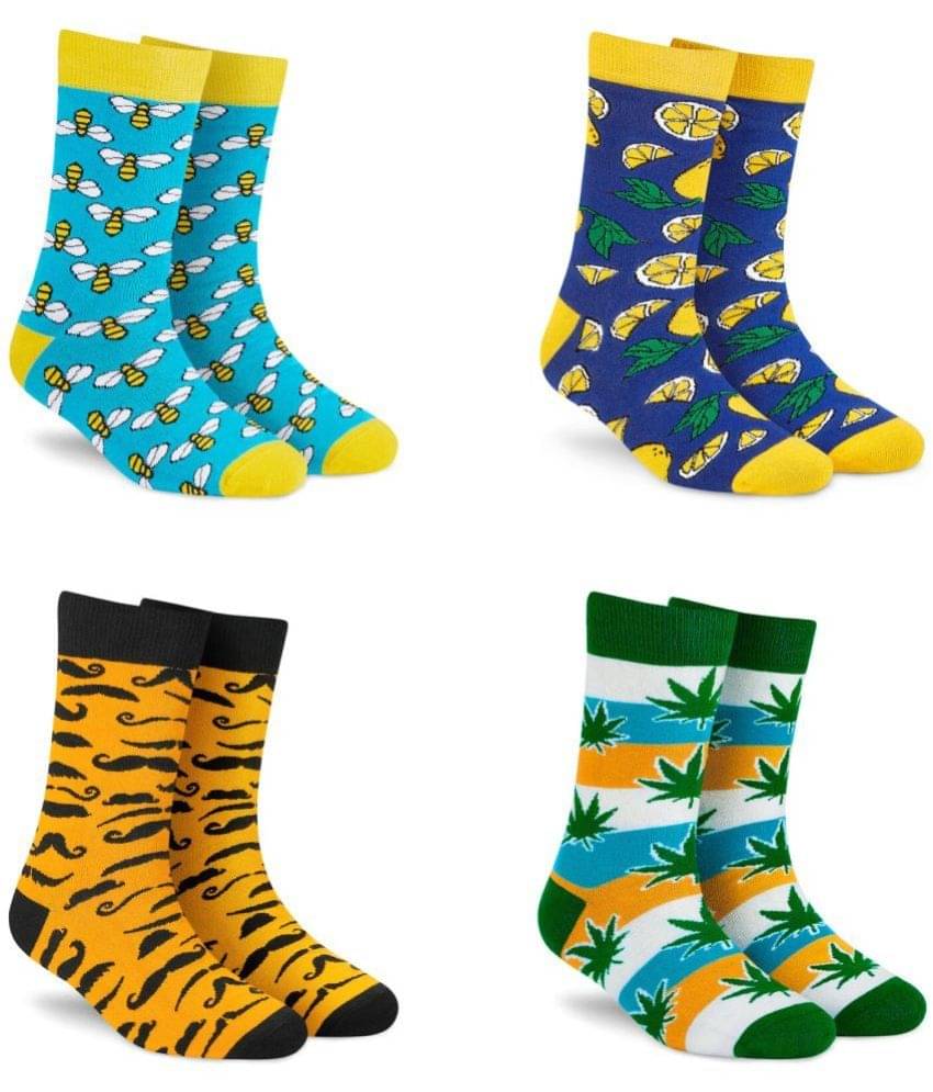 Dynamocks Cotton Men's Printed Multicolor Full Length Socks ( Pack of 4 ) Dynamocks Cotton Men's Printed Multicolor Full Length Socks ( Pack of 4 )