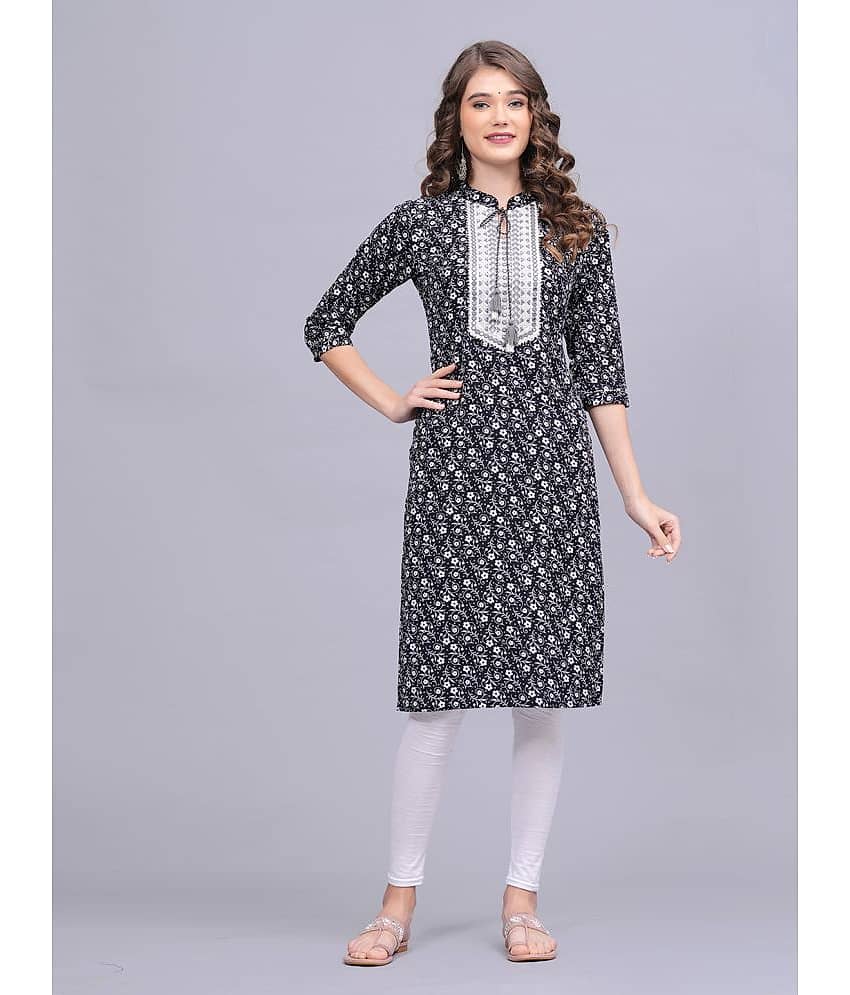 HIGHLIGHT FASHION EXPORT Cotton Printed Straight Women's Kurti - Black ( Pack of 1 ) - Kurtis, Tunics | Buy online on ZillyBuy