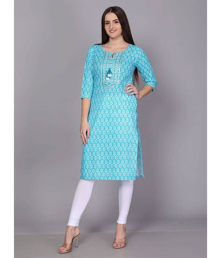 HIGHLIGHT FASHION EXPORT Cotton Printed Straight Women's Kurti - Light Blue ( Pack of 1 ) HIGHLIGHT FASHION EXPORT Cotton Printed Straight Women's Kurti - Light Blue ( Pack of 1 )