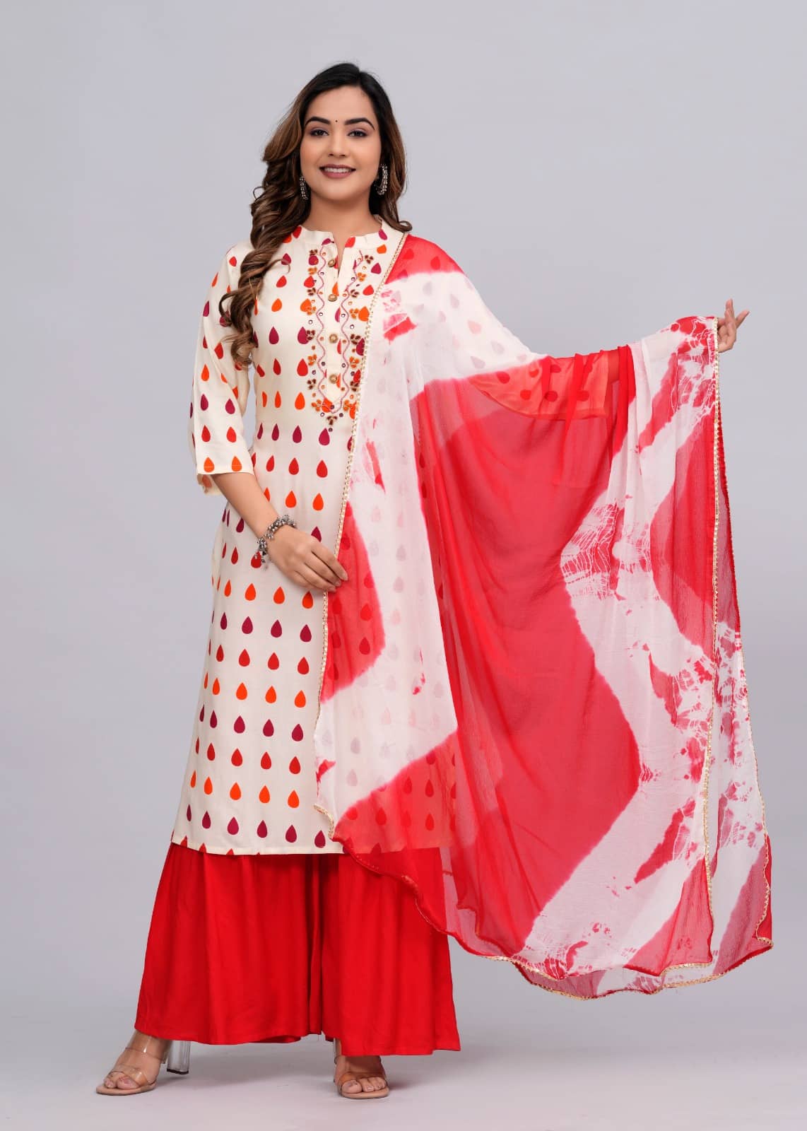 MAUKA Rayon Printed Kurti With Sharara And Gharara Women's Stitched Salwar Suit - Beige ( Pack of 1 )