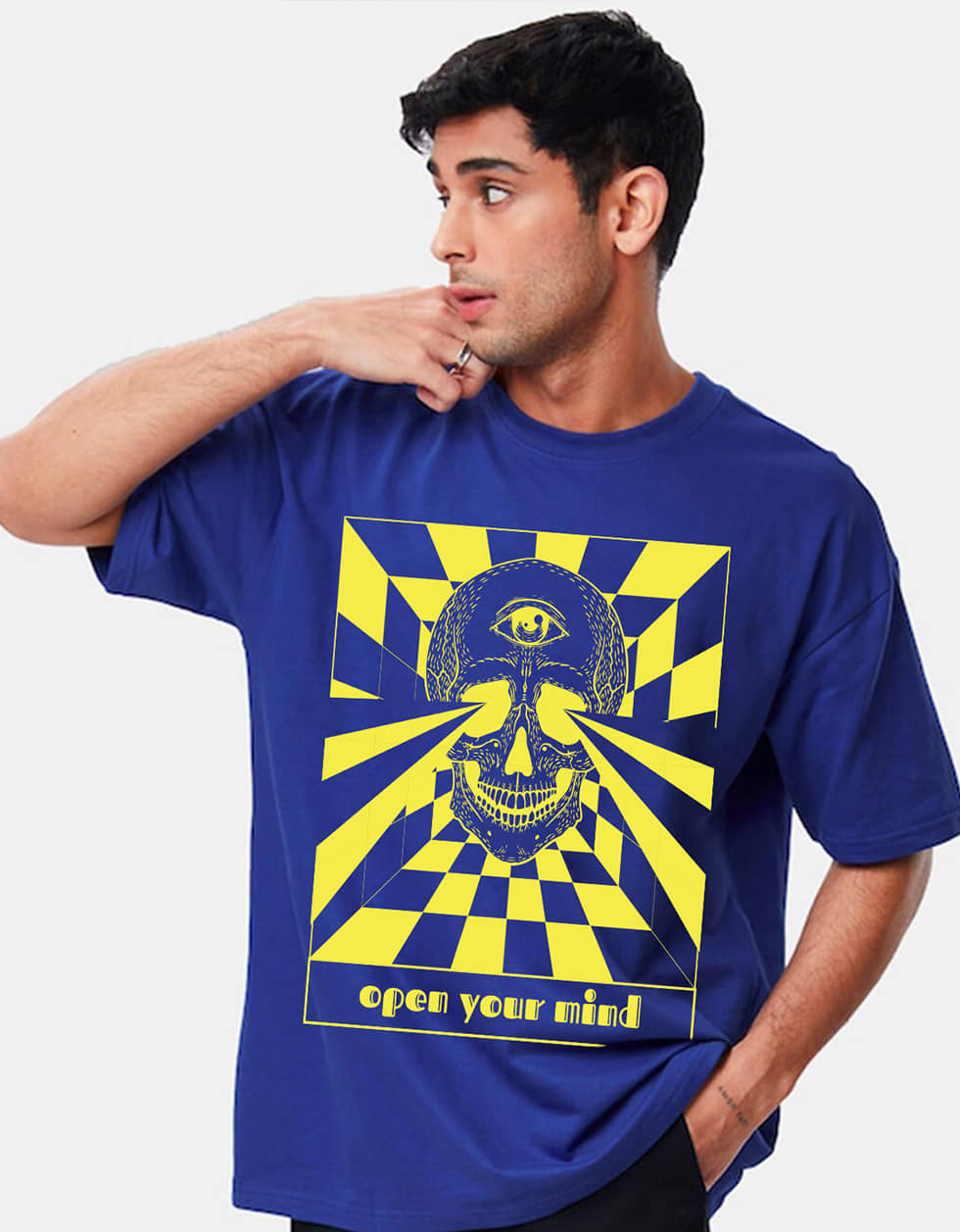 Veirdo Pack of 1 Cotton Oversized Fit Men's T-Shirt ( Blue )