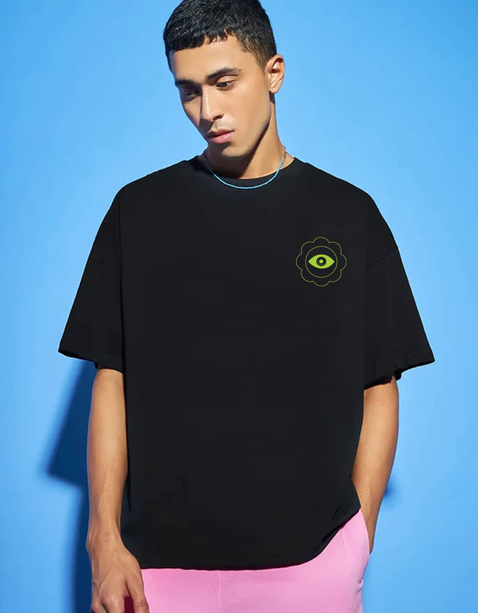 Veirdo Pack of 1 Cotton Oversized Fit Men's T-Shirt ( Black )
