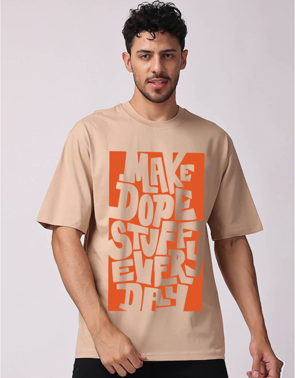 Veirdo Pack of 1 Cotton Oversized Fit Men's T-Shirt ( Beige )