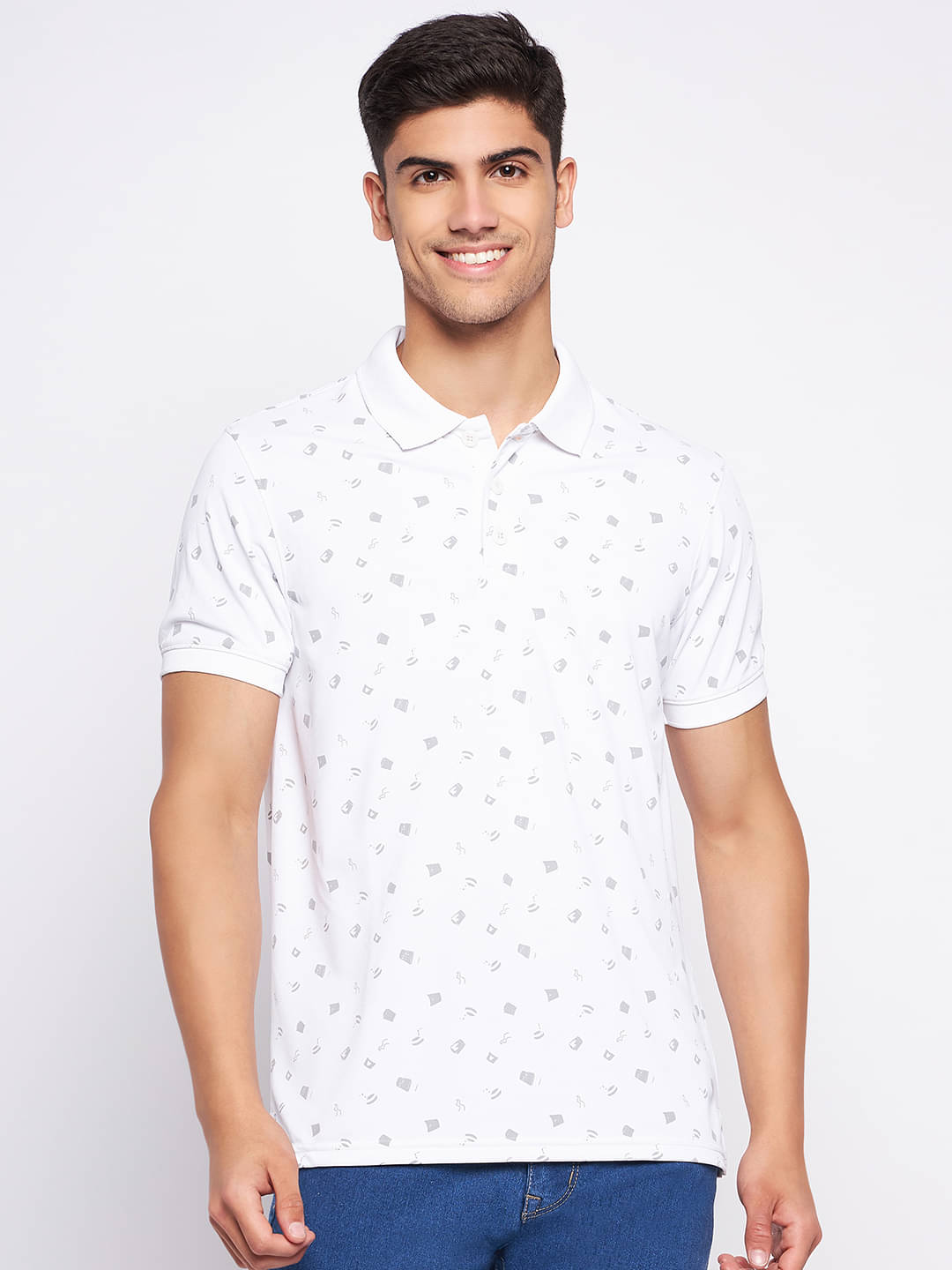Auxamis Pack of 1 Cotton Blend Regular Fit Printed Half Sleeves Men's Polo T Shirt ( White ) Auxamis Pack of 1 Cotton Blend Regular Fit Printed Half Sleeves Men's Polo T Shirt ( White )