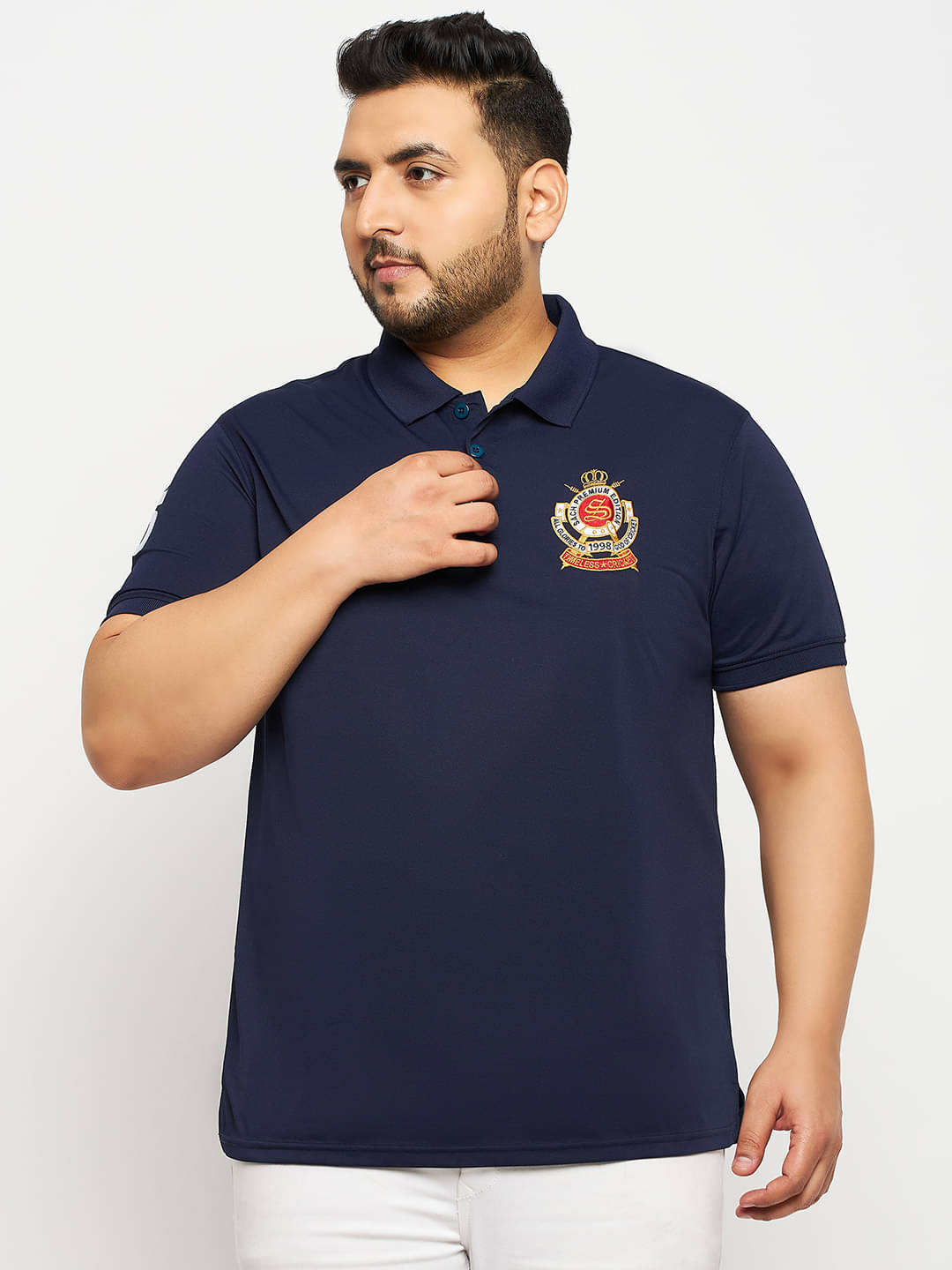     			Auxamis Pack of 1 Cotton Blend Regular Fit Embroidered Half Sleeves Men's Polo T Shirt ( Navy Blue )