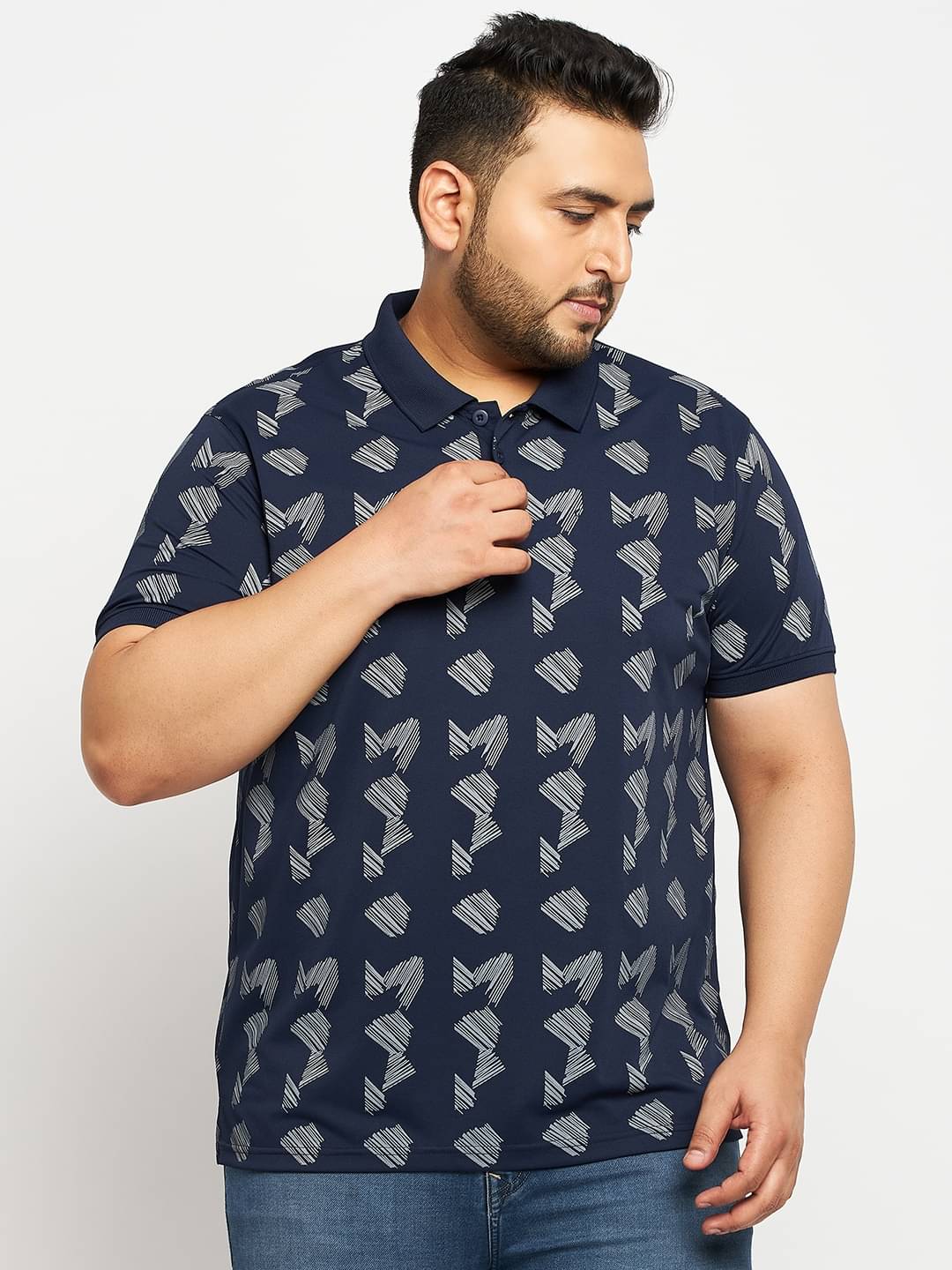     			Auxamis Pack of 1 Cotton Blend Regular Fit Printed Half Sleeves Men's Polo T Shirt ( Navy Blue )
