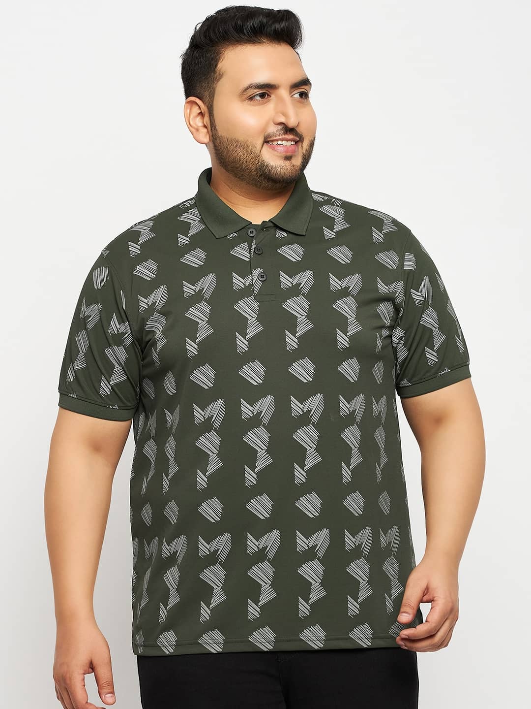 Auxamis Pack of 1 Cotton Blend Regular Fit Printed Half Sleeves Men's Polo T Shirt ( Olive )