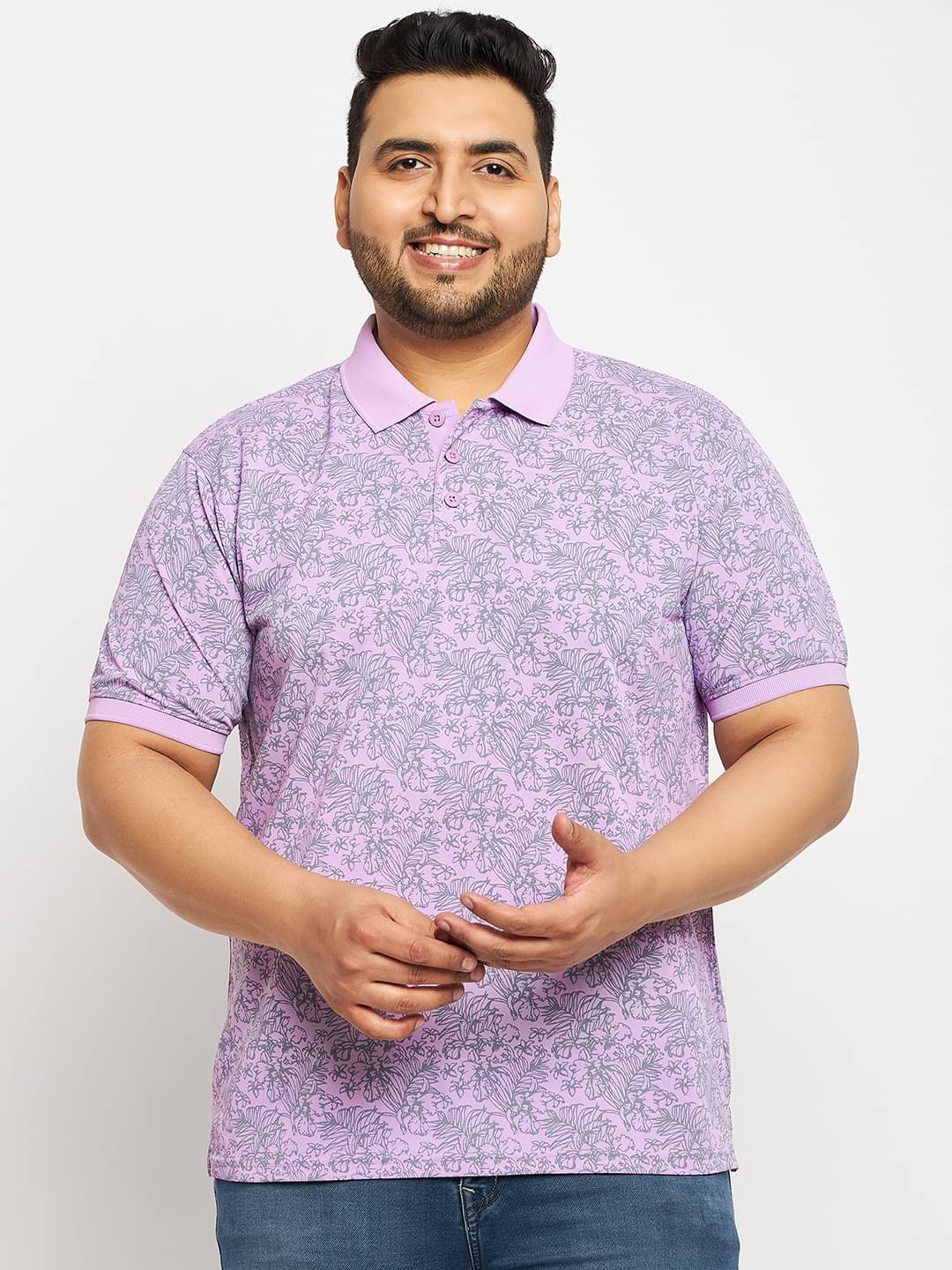     			Auxamis Cotton Blend Regular Fit Printed Half Sleeves Men's Polo T Shirt - Lavender ( Pack of 1 )
