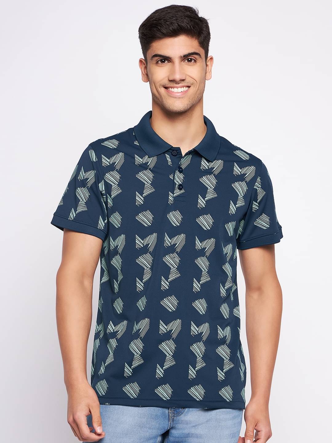     			Auxamis Pack of 1 Cotton Blend Regular Fit Printed Half Sleeves Men's Polo T Shirt ( Navy Blue )