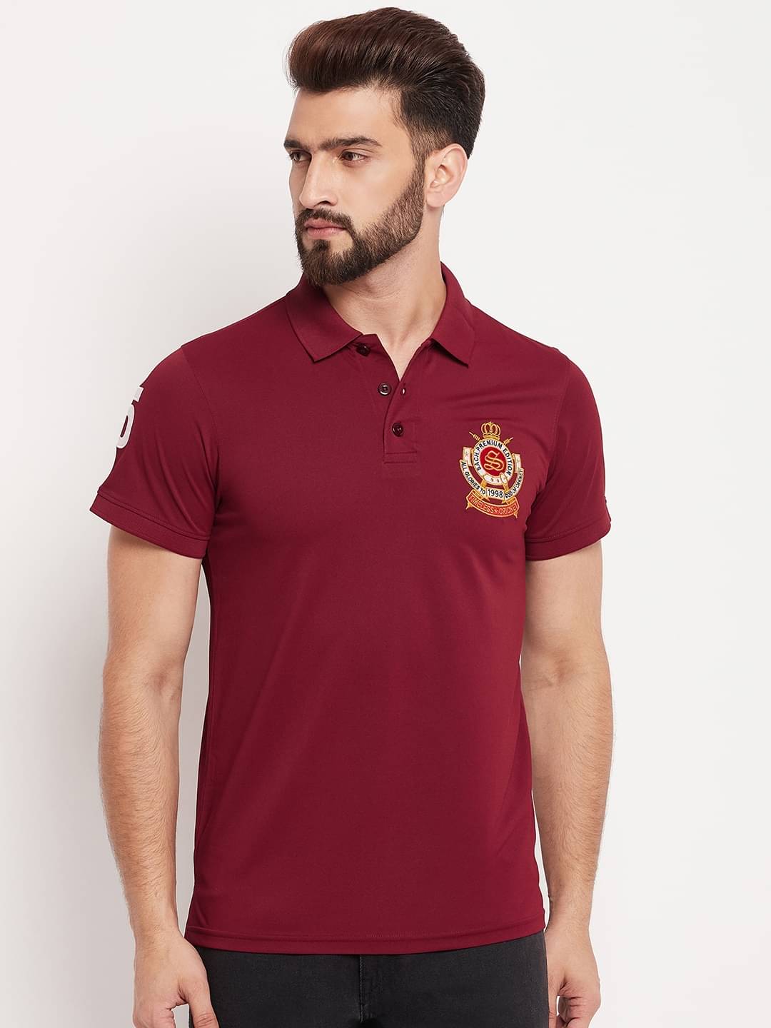 Auxamis Pack of 1 Cotton Blend Regular Fit Embroidered Half Sleeves Men's Polo T Shirt ( Maroon ) Auxamis Pack of 1 Cotton Blend Regular Fit Embroidered Half Sleeves Men's Polo T Shirt ( Maroon )