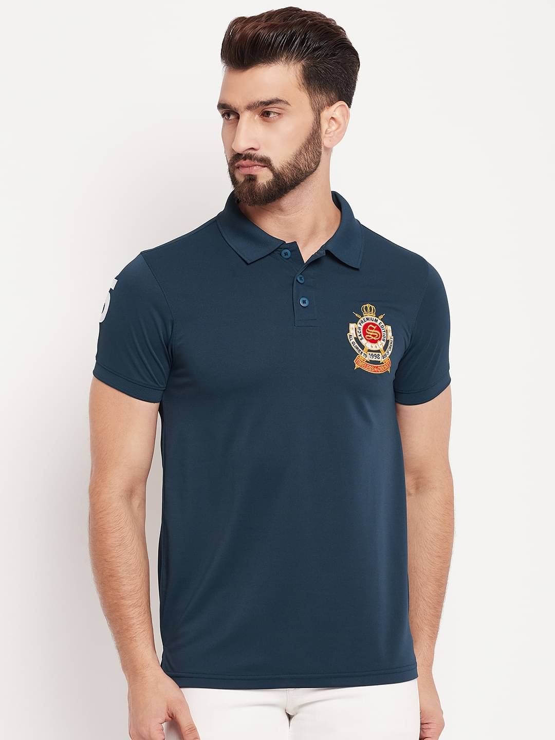     			Auxamis Pack of 1 Cotton Blend Regular Fit Embroidered Half Sleeves Men's Polo T Shirt ( Navy Blue )