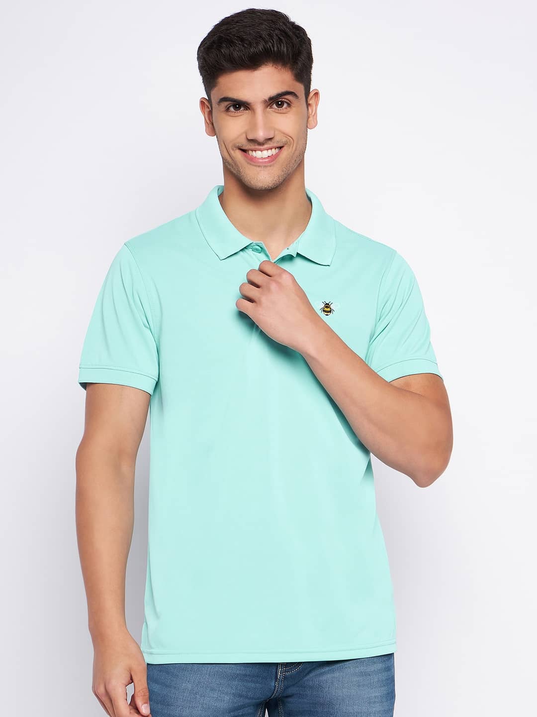Auxamis Pack of 1 Cotton Blend Regular Fit Solid Half Sleeves Men's Polo T Shirt ( Aqua )