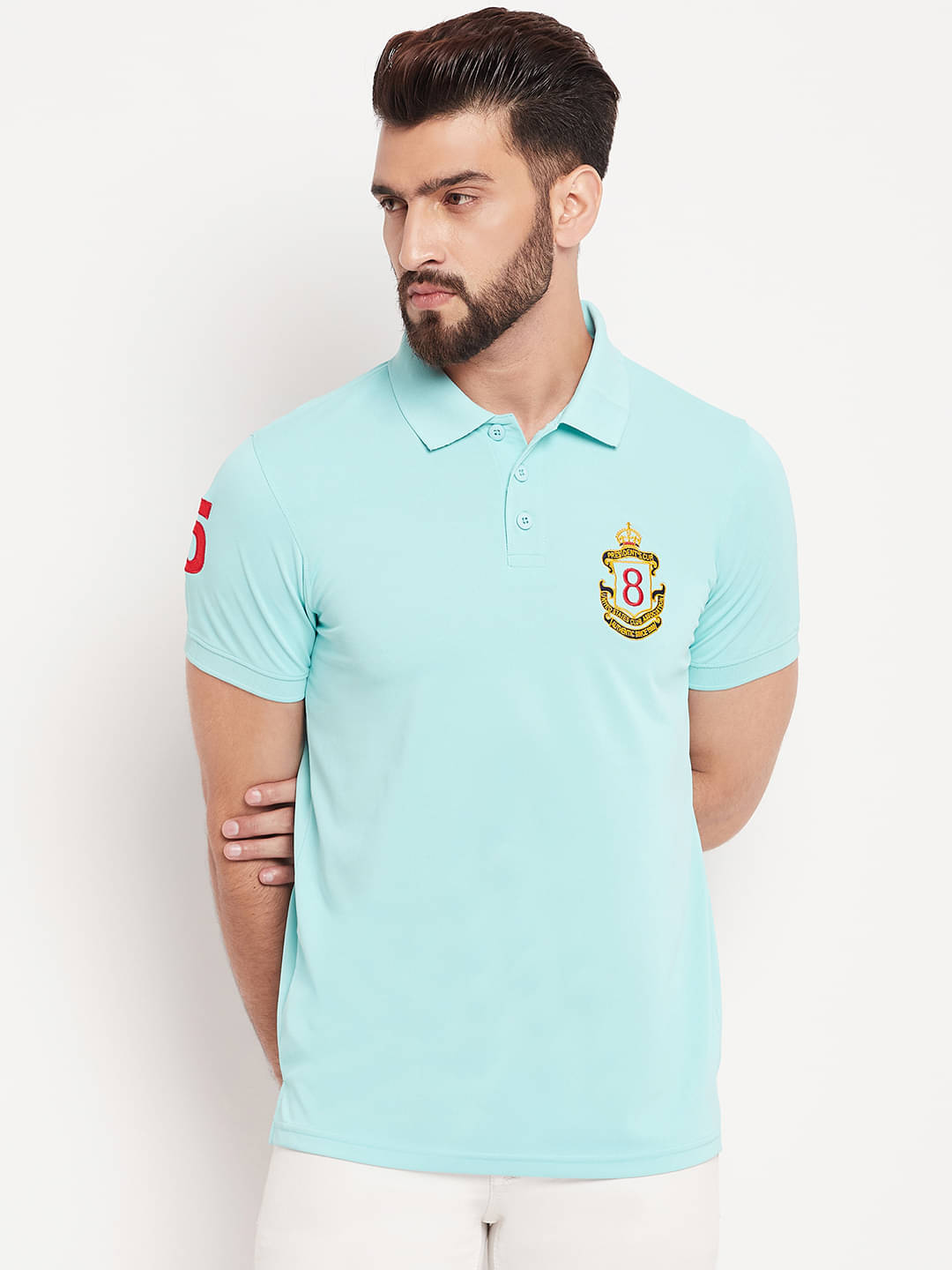    			Auxamis Pack of 1 Cotton Blend Regular Fit Solid Half Sleeves Men's Polo T Shirt ( Aqua )