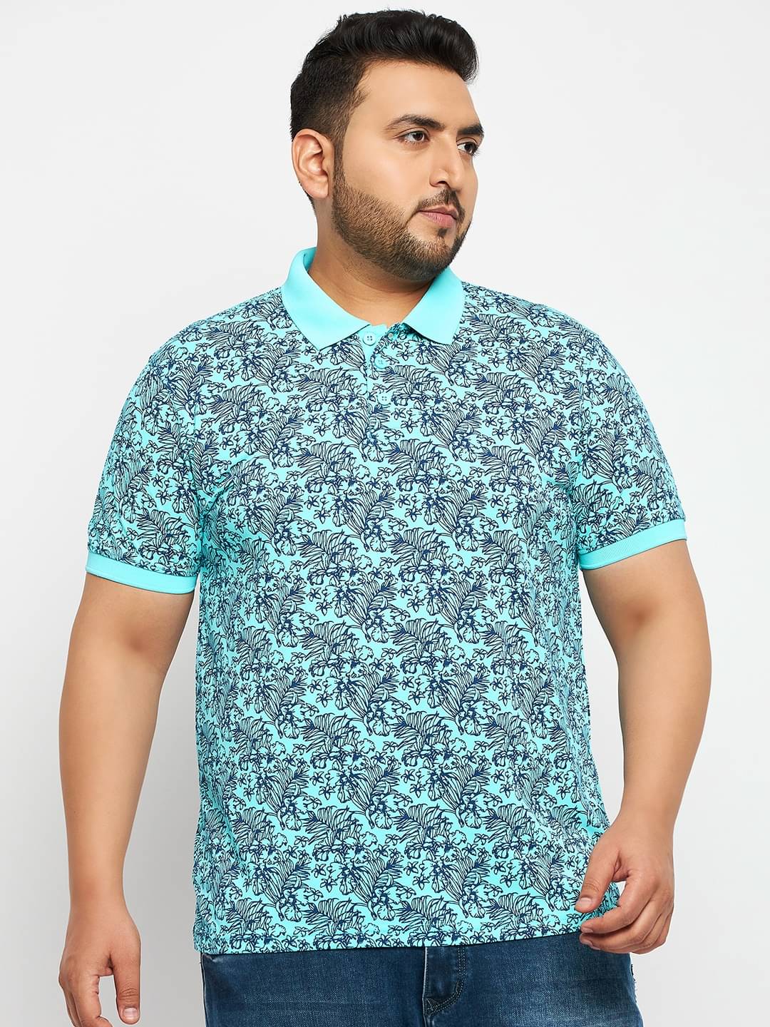     			Auxamis Cotton Blend Regular Fit Printed Half Sleeves Men's Polo T Shirt - Aqua ( Pack of 1 )