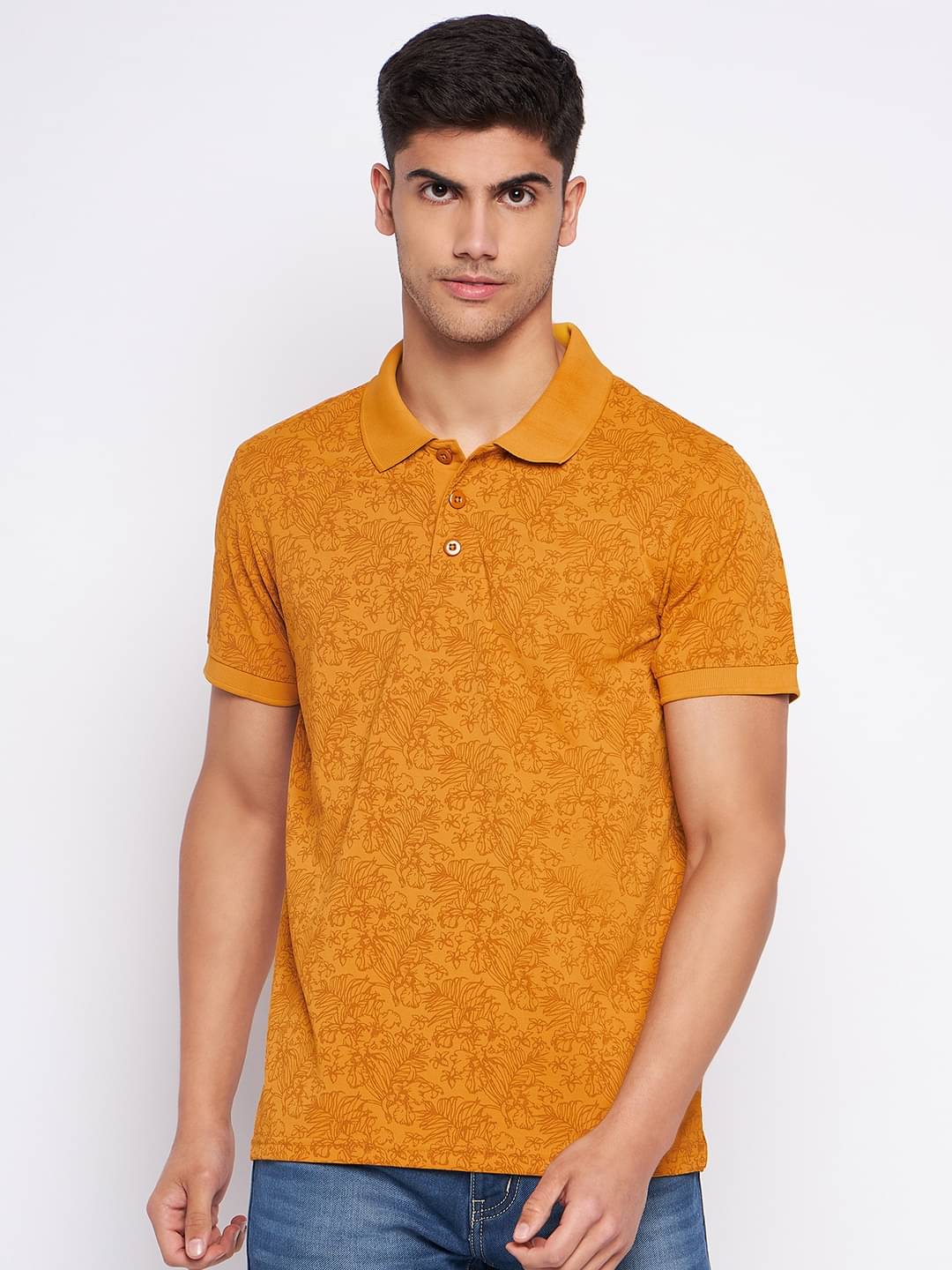     			Auxamis Pack of 1 Cotton Blend Regular Fit Printed Half Sleeves Men's Polo T Shirt ( Mustard )