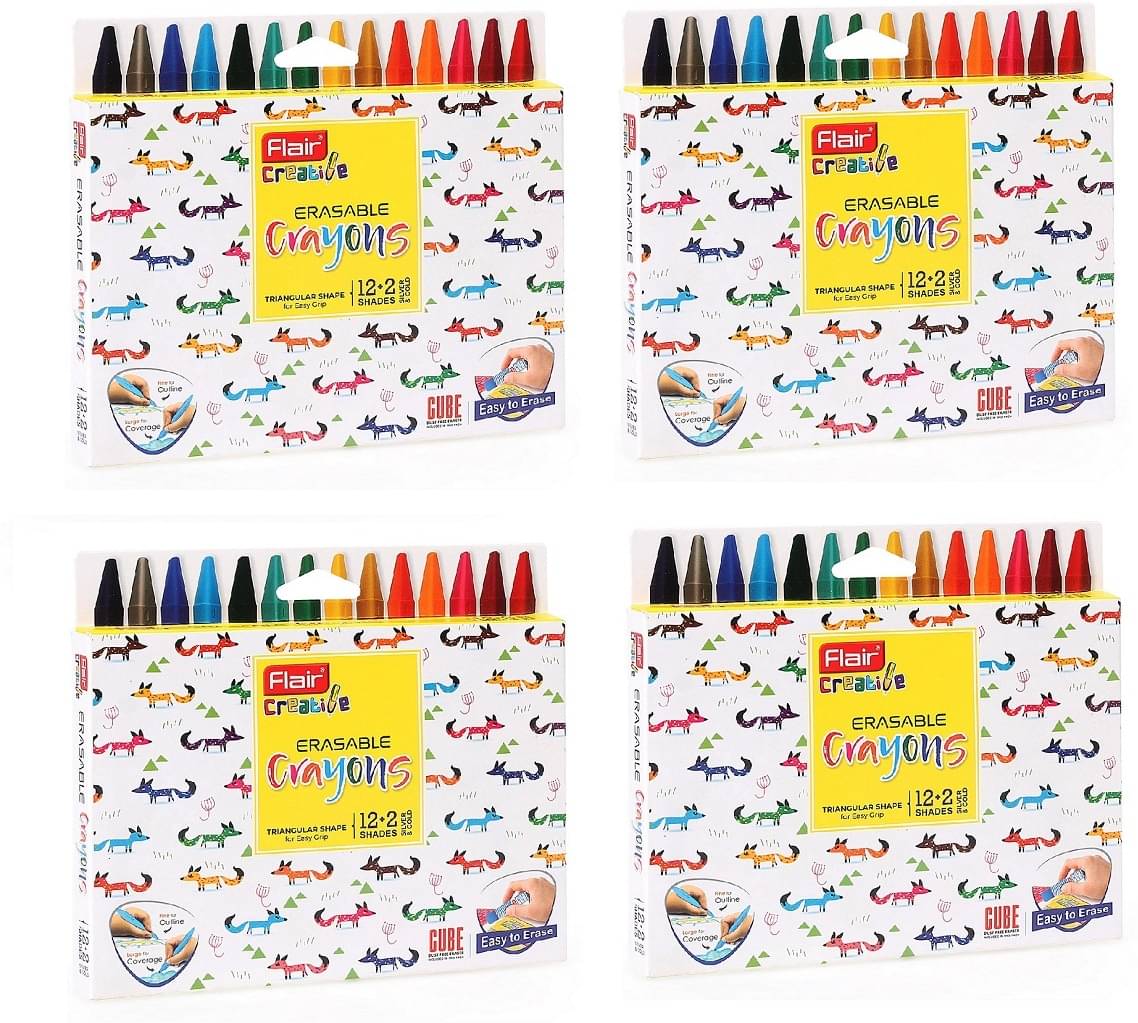     			FLAIR Creative Non Toxic Triangular 14 Shades Erasable Crayons (Set of 4, Multicolor)