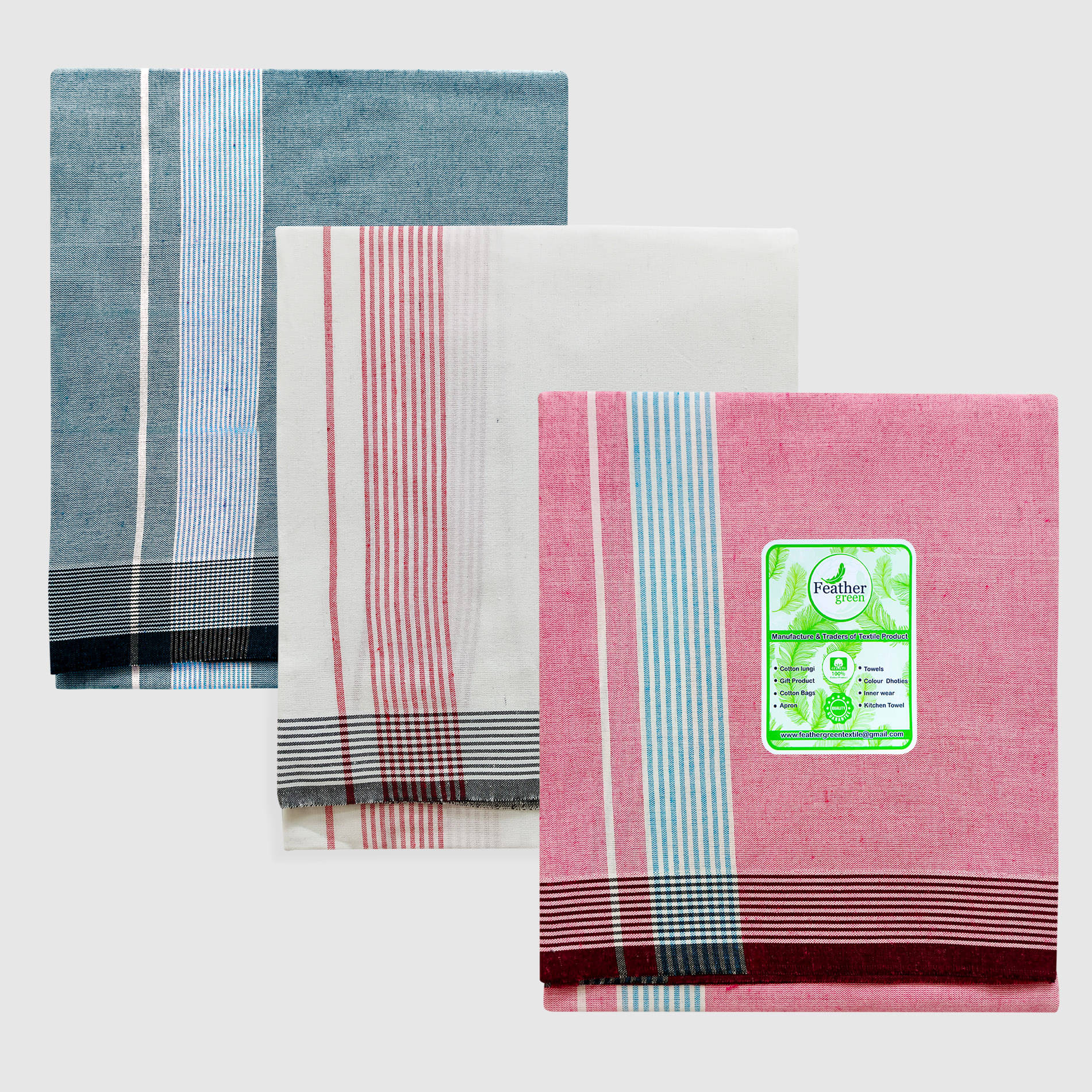     			Feather Green - Multicolor Cotton Men's Lungi ( Pack of 3 )
