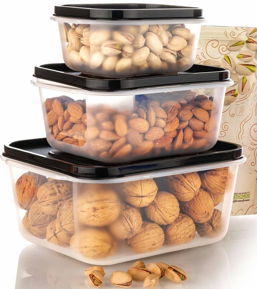 iview kitchenware - Grocery/Dal/Pasta Polyproplene Black Food Container ( Set of 3 )