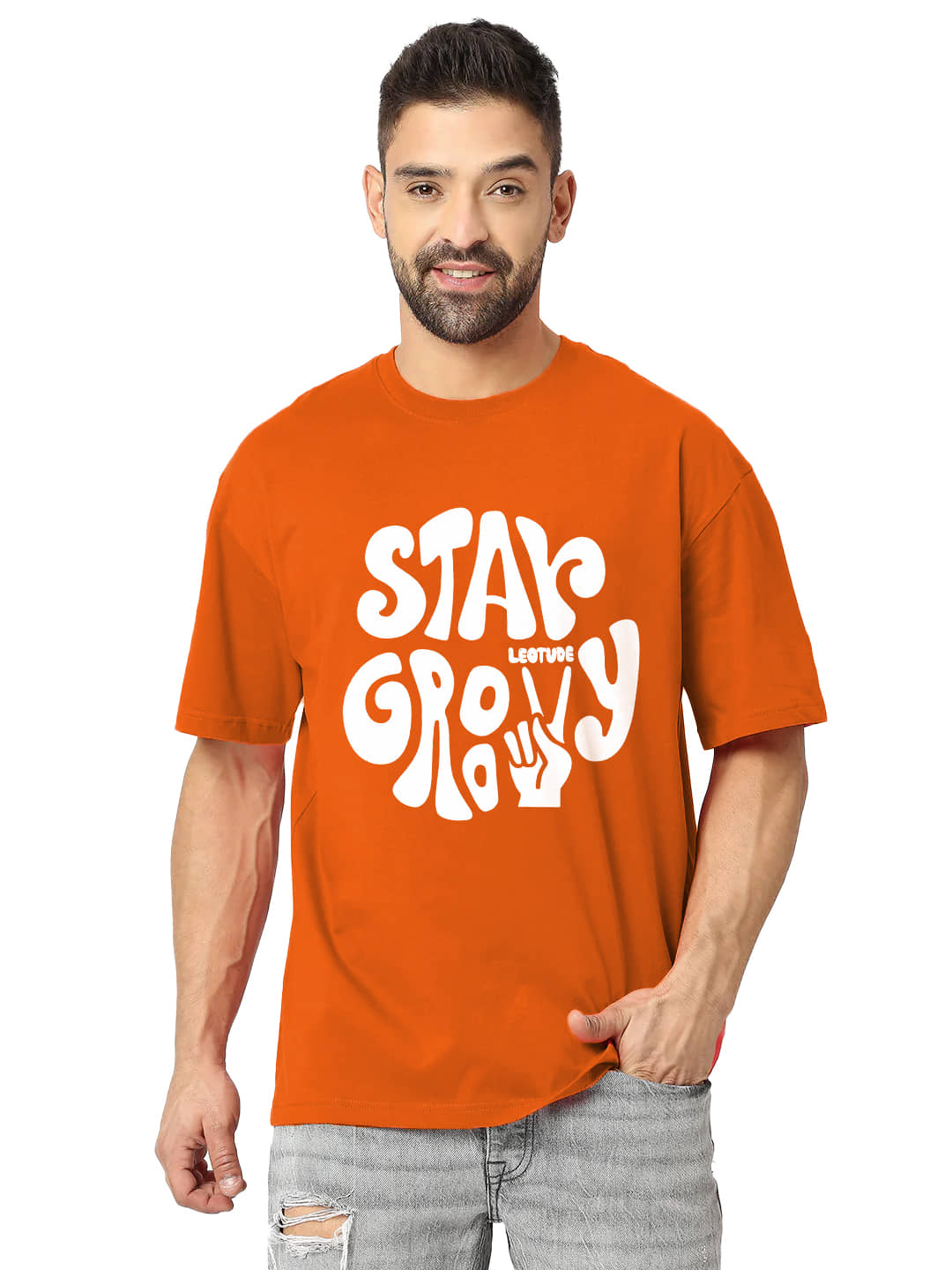 Leotude Pack of 1 Cotton Blend Oversized Fit Men's T-Shirt ( Orange )