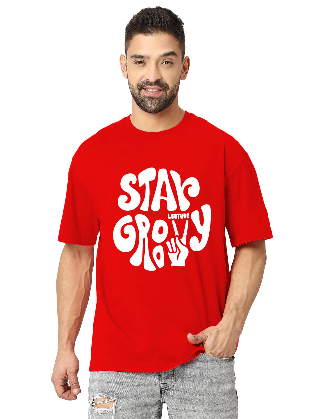 Leotude Pack of 1 Cotton Blend Oversized Fit Men's T-Shirt ( Red )