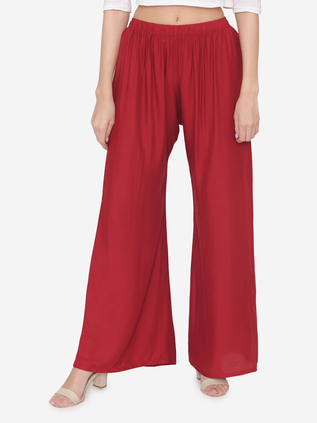     			N-Gal - Maroon Rayon Wide leg Women's Palazzos ( Pack of 1 )