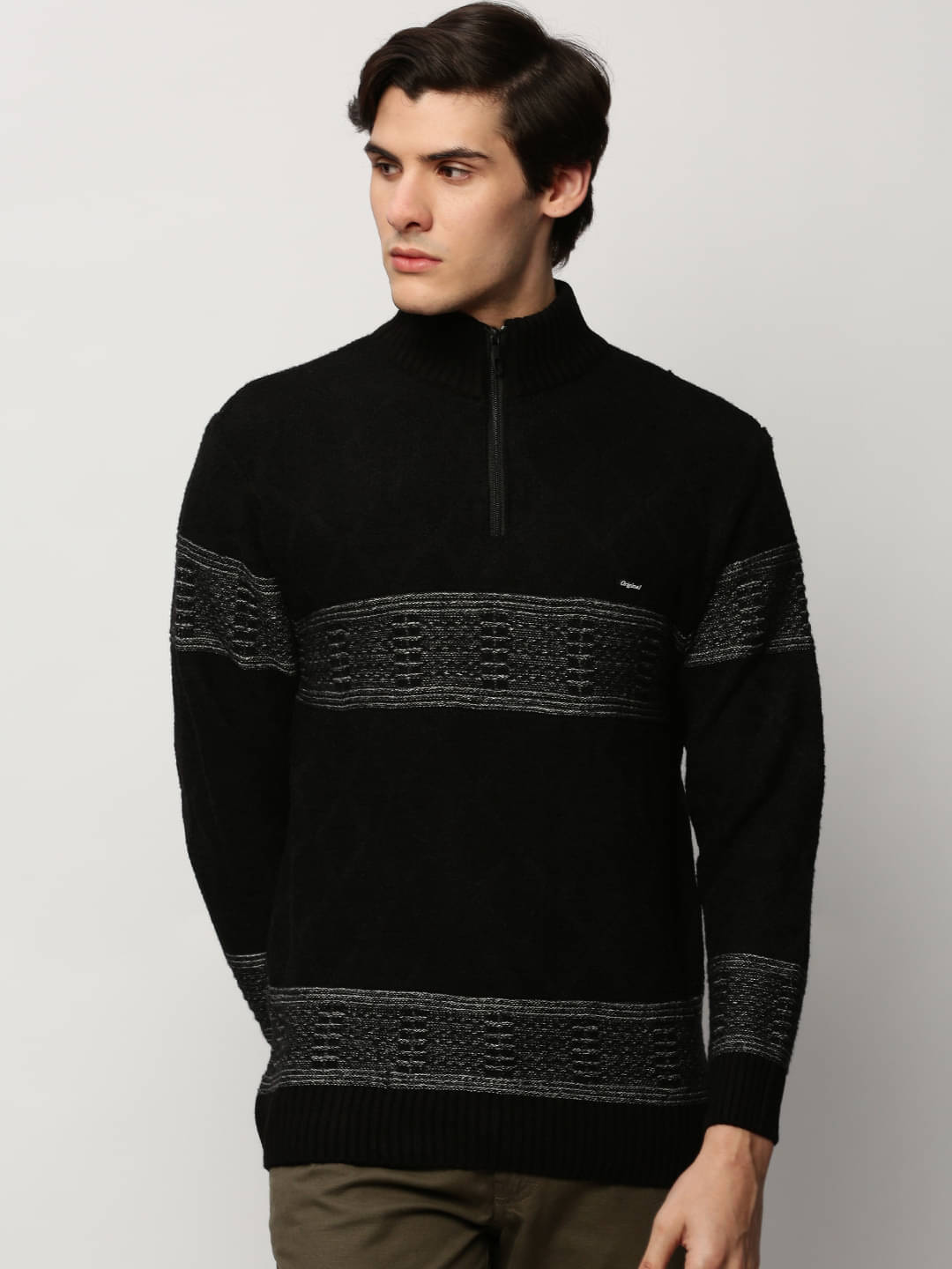     			Showoff Acrylic High Neck Men's Full Sleeves Pullover Sweater - Black ( Pack of 1 )