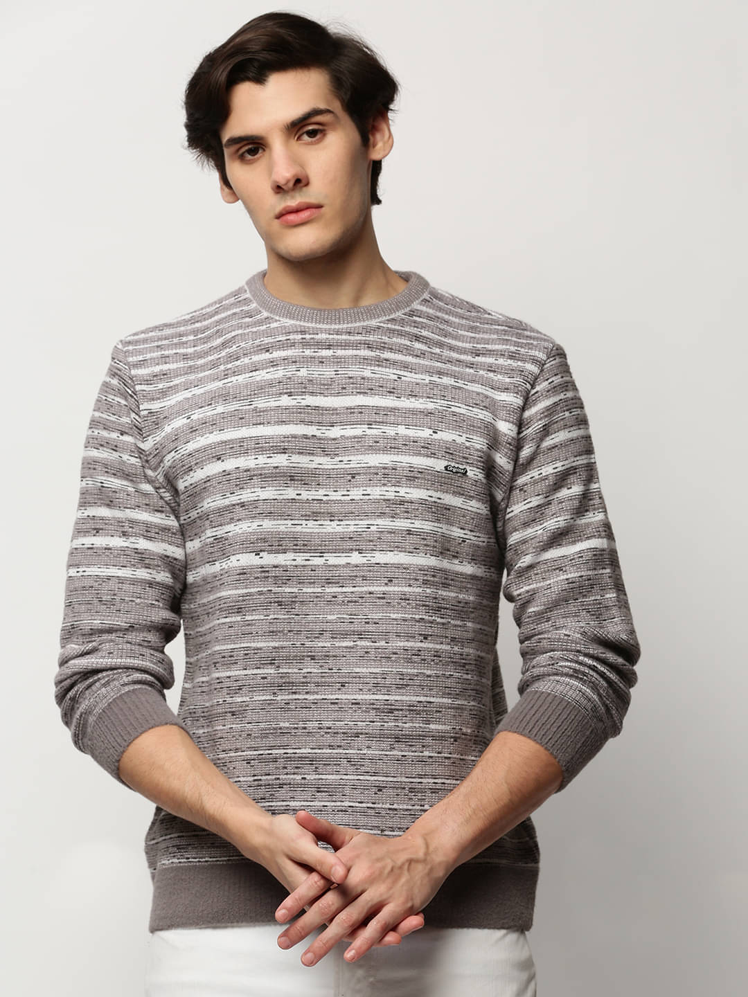     			Showoff Acrylic Round Neck Men's Full Sleeves Pullover Sweater - Grey ( Pack of 1 )