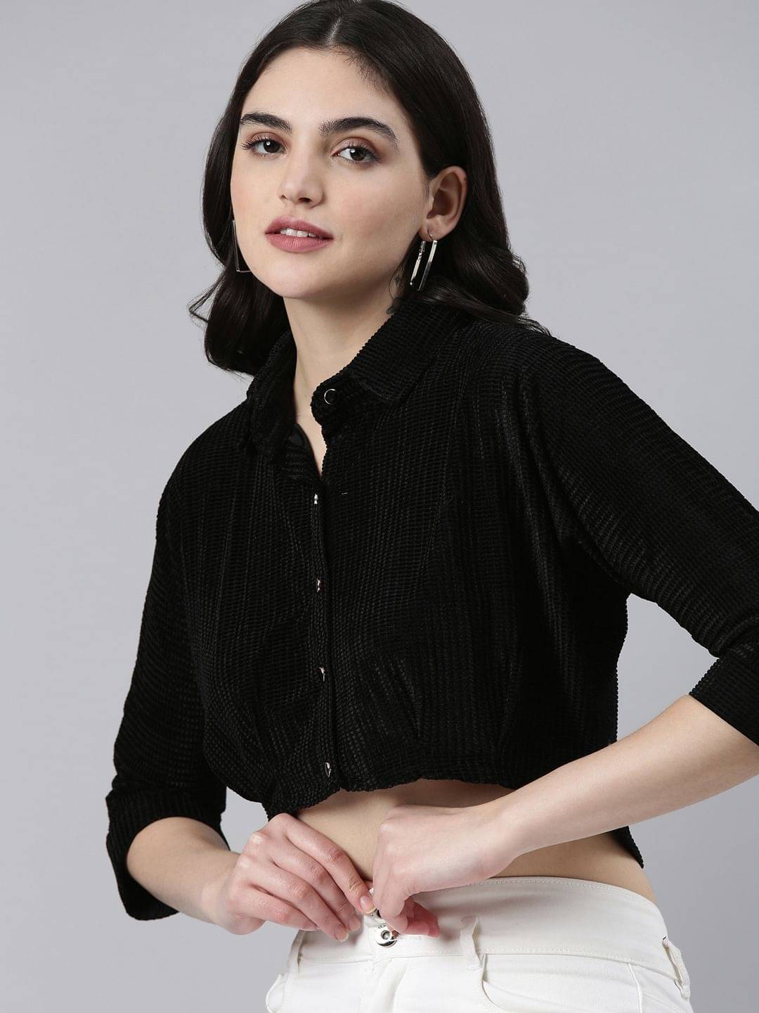     			Showoff Women's Polyester Regular Top ( Black )