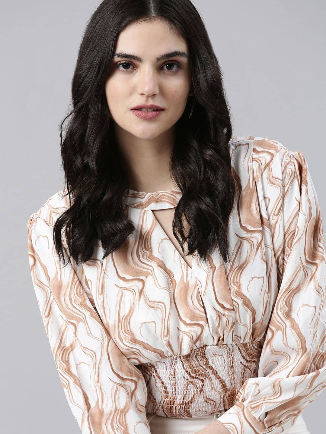     			Showoff Women's Polyester Crop Top ( Brown )