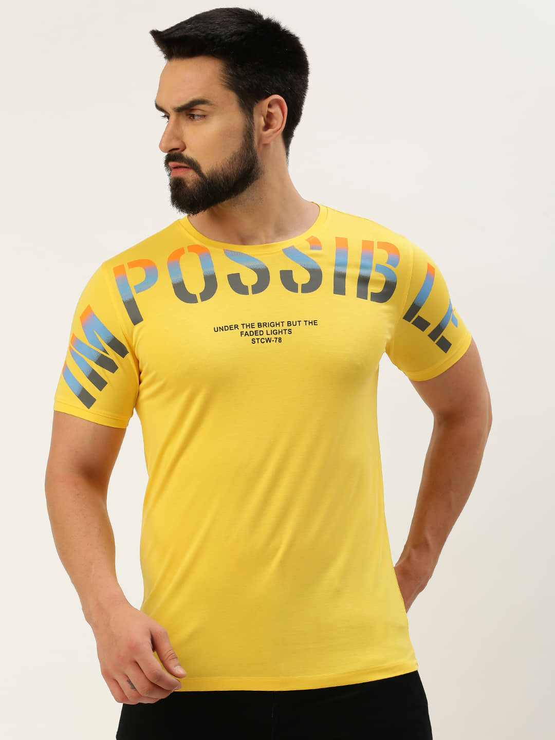 Showoff Cotton Slim Fit Printed Half Sleeves Men's T-Shirt - Yellow ( Pack of 1 )