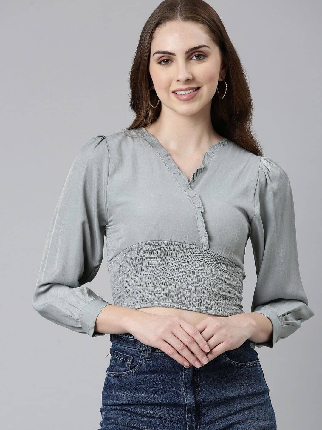 Showoff Women's Polyester Crop Top ( Grey ) Showoff Women's Polyester Crop Top ( Grey )