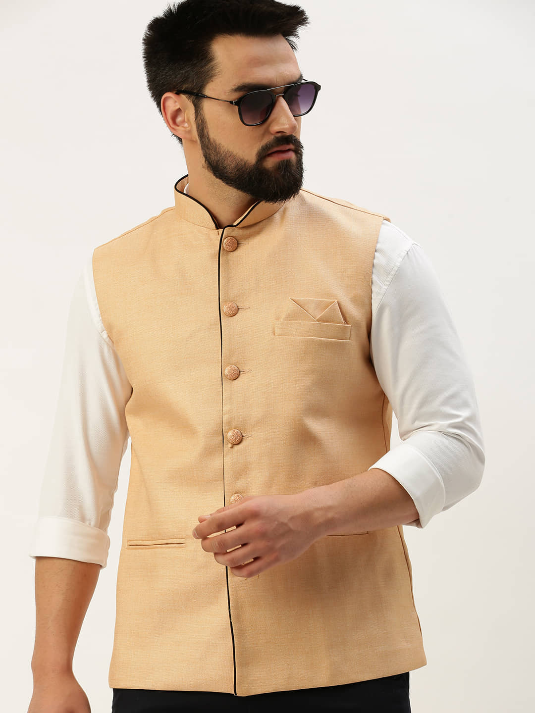 Showoff - Peach Cotton Blend Men's Nehru Jacket ( Pack of 1 ) - Jackets & Coats | Buy online on ZillyBuy