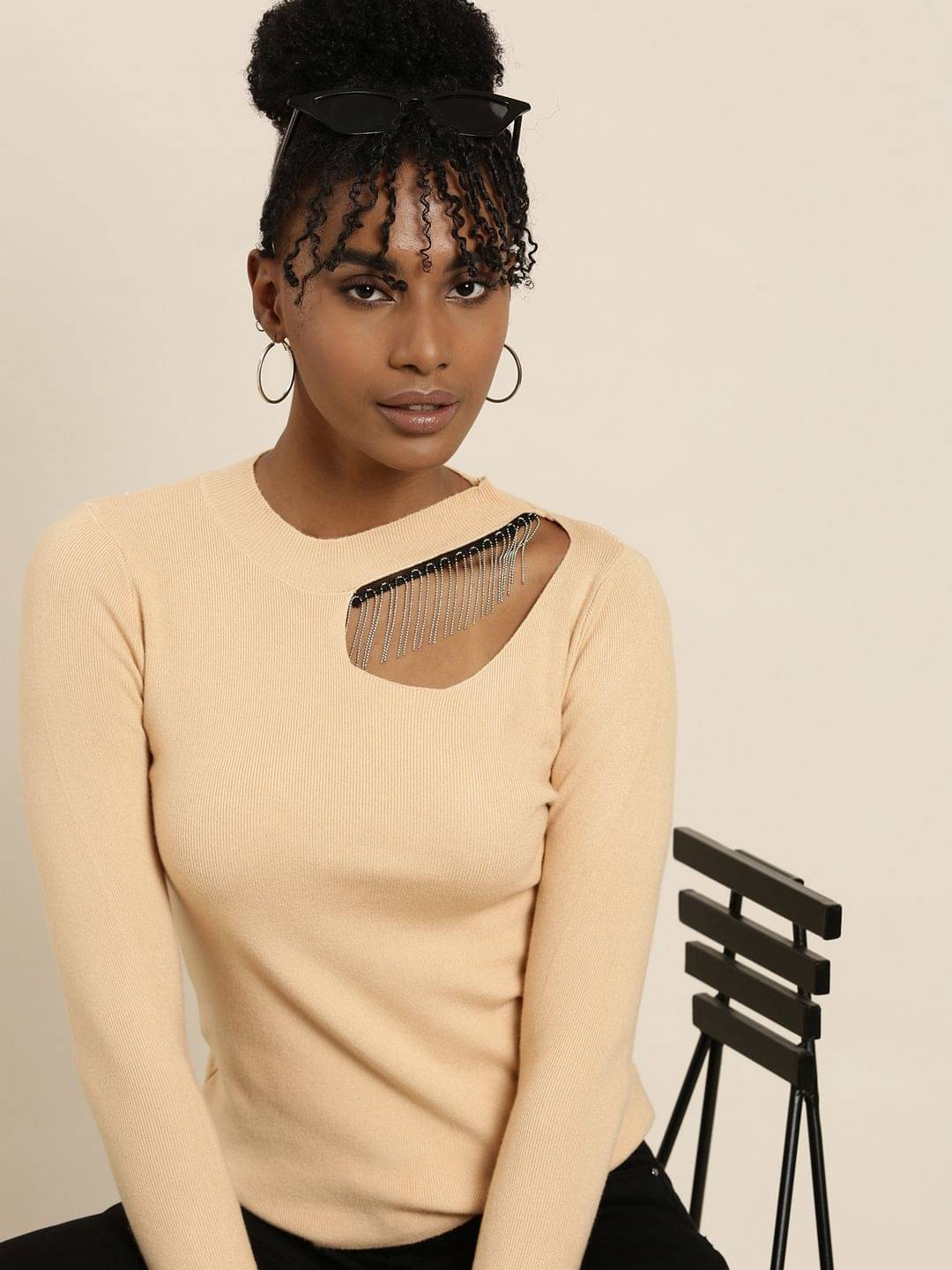 Showoff Women's Cotton Blend Regular Top ( Tan ) Showoff Women's Cotton Blend Regular Top ( Tan )