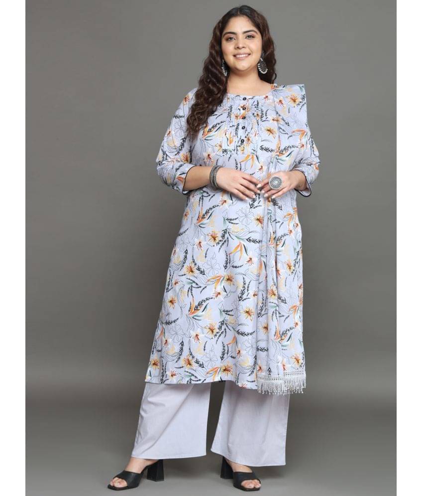 Tissu Cotton Printed Kurti With Palazzo Women's Stitched Salwar Suit - Light Grey ( Pack of 1 ) Tissu Cotton Printed Kurti With Palazzo Women's Stitched Salwar Suit - Light Grey ( Pack of 1 )